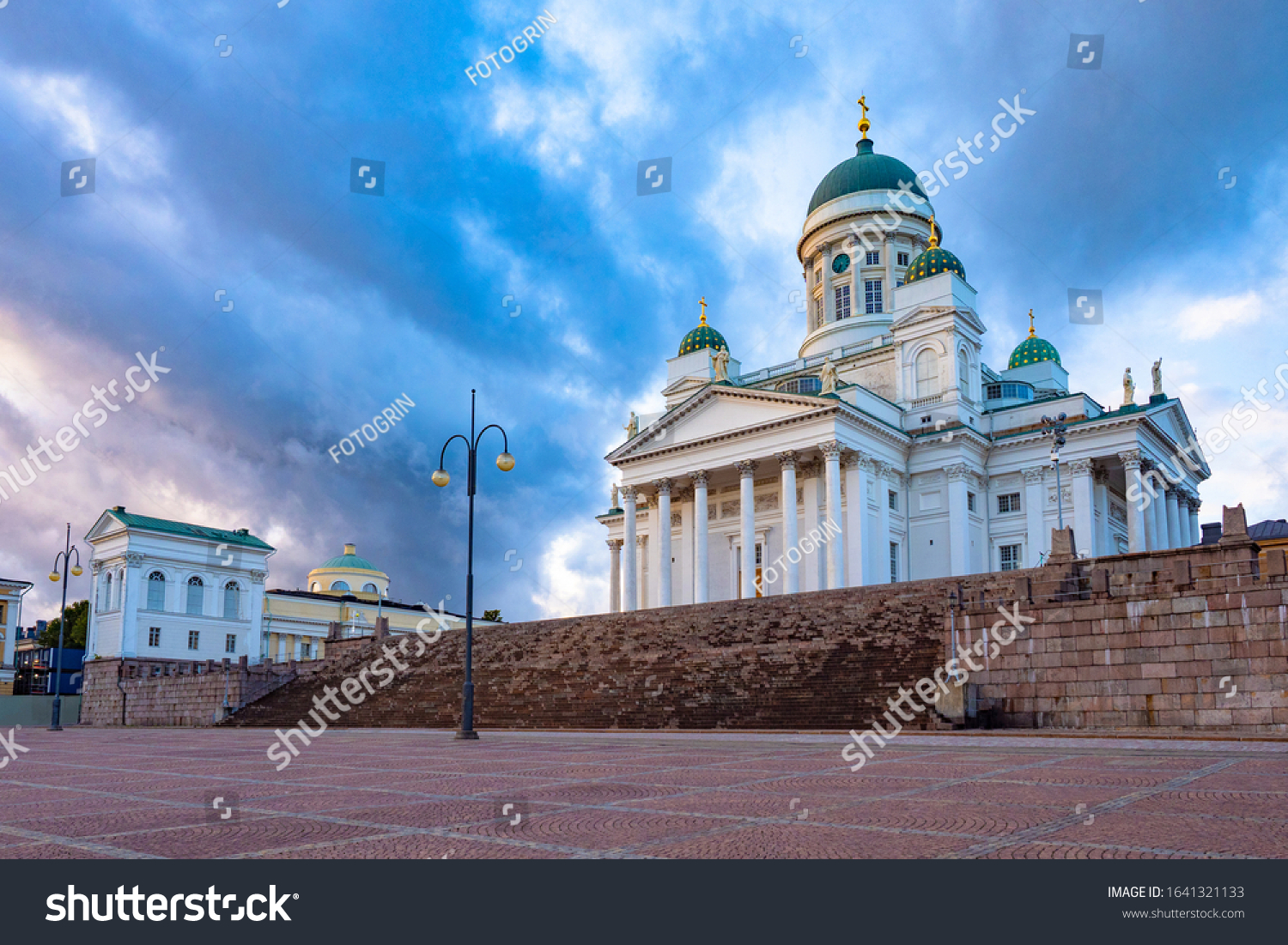 Helsinki. Finland St. Nicholas. Cathedrals on the background of blue sky. The square in front of the Helsinki Temple. The architecture of Finland. Orthodox church in Finland. Helsinki Tour. #1641321133