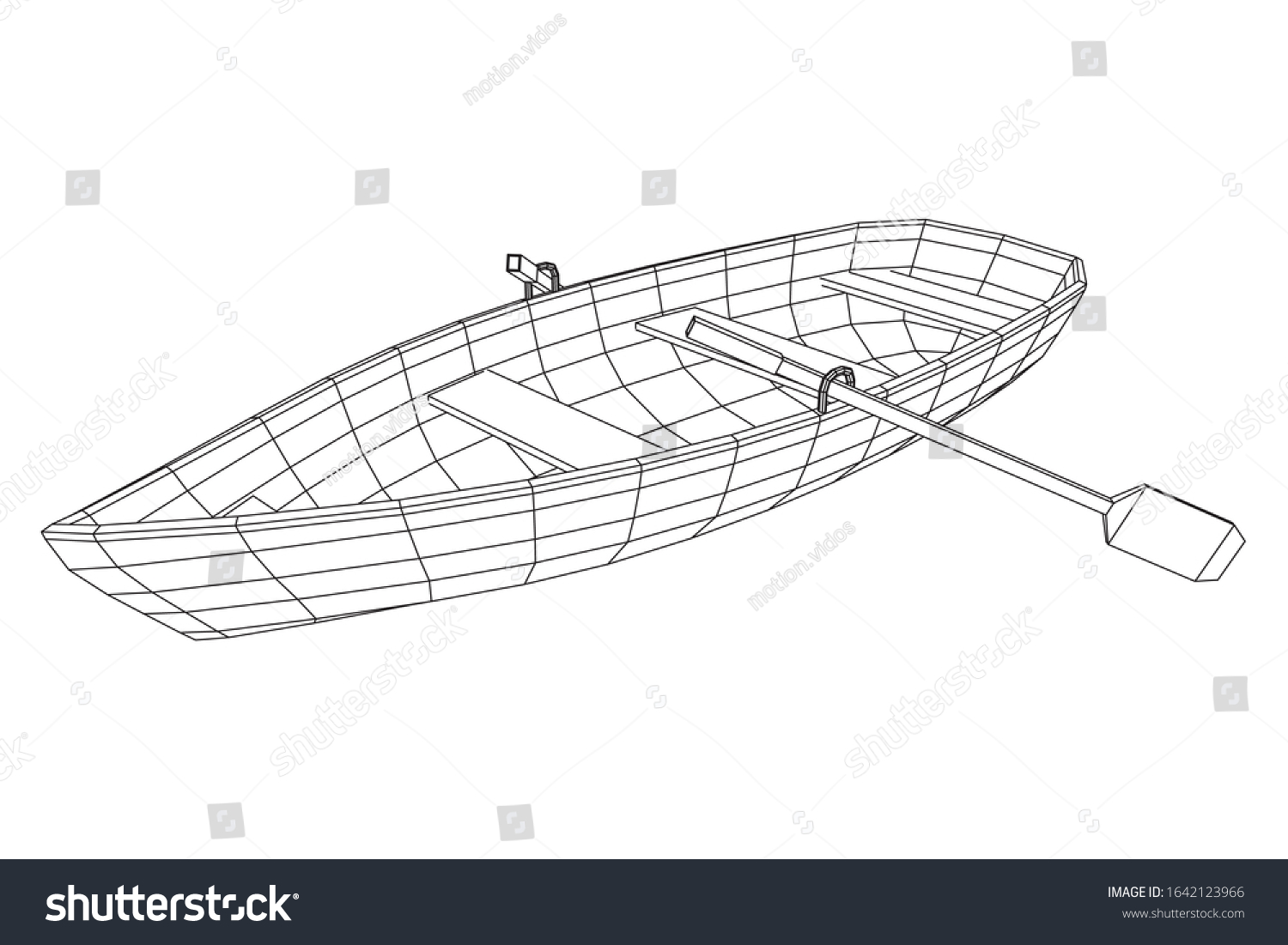 Rowing boat with paddles. Wireframe low poly - Royalty Free Stock ...