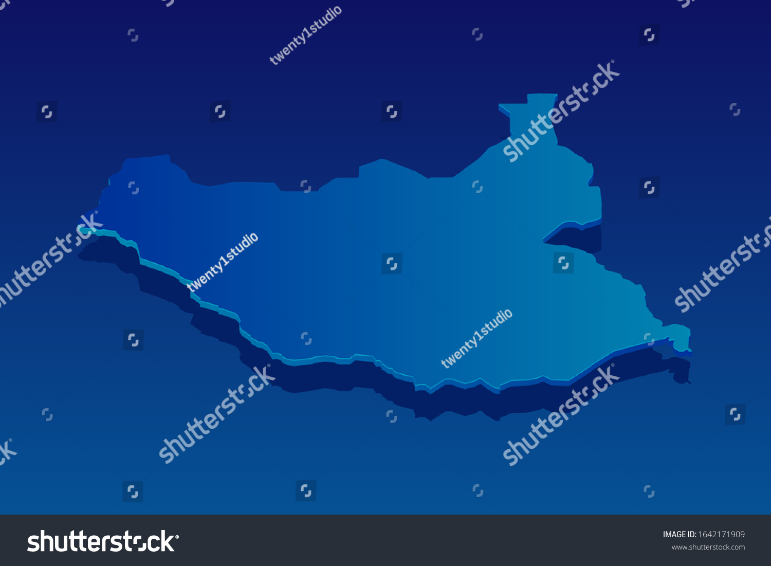 map of South Sudan on blue background. Vector modern isometric concept greeting Card illustration eps 10. #1642171909