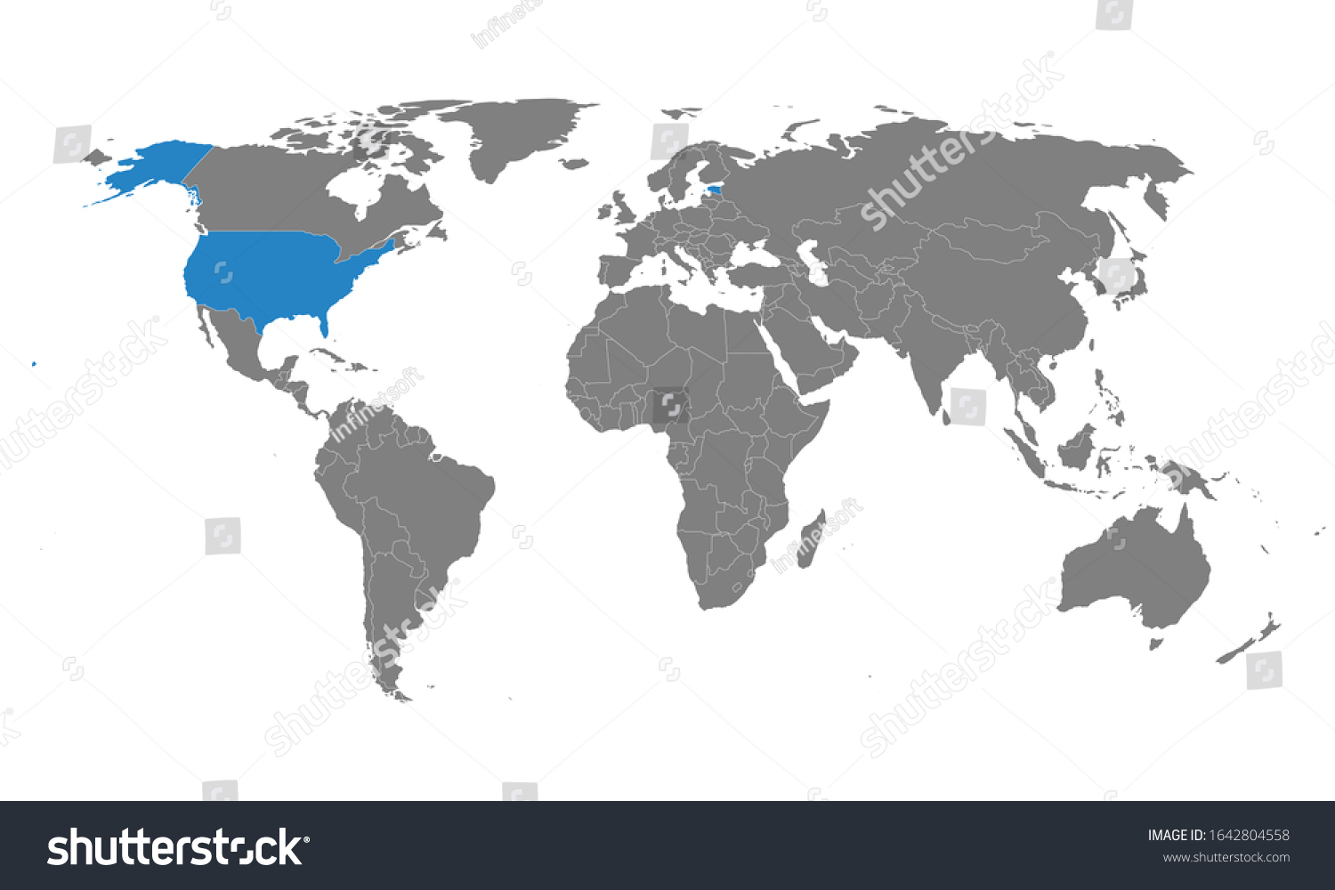 Estonia, USA map on world political map. Gray - Royalty Free Stock ...