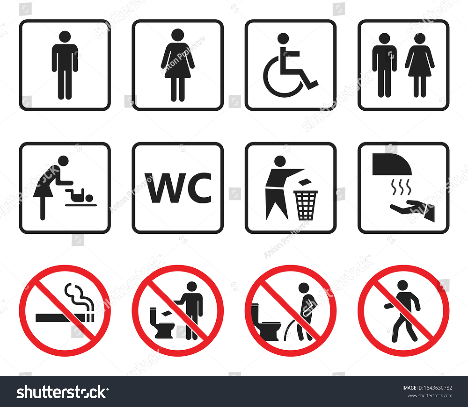 wc toilet sign set, restroom icons and - Royalty Free Stock Vector ...