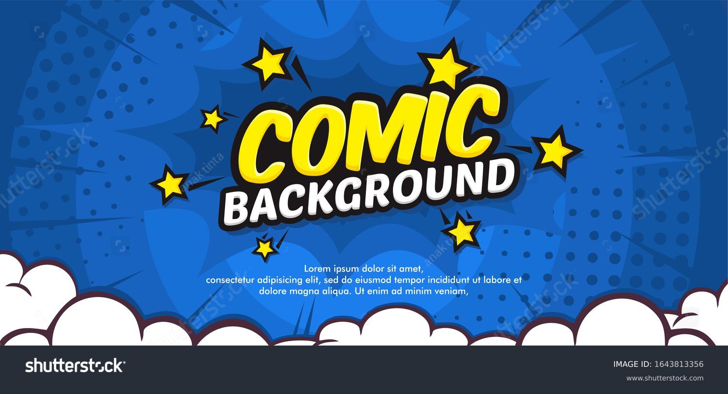 Pop art comic background with cloud and star. Cartoon Vector Illustration on blue #1643813356