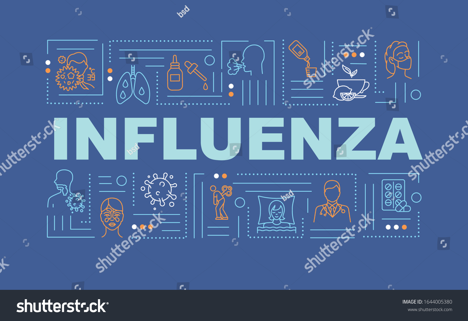 Influenza word concepts banner. Lung pain. - Royalty Free Stock Vector ...