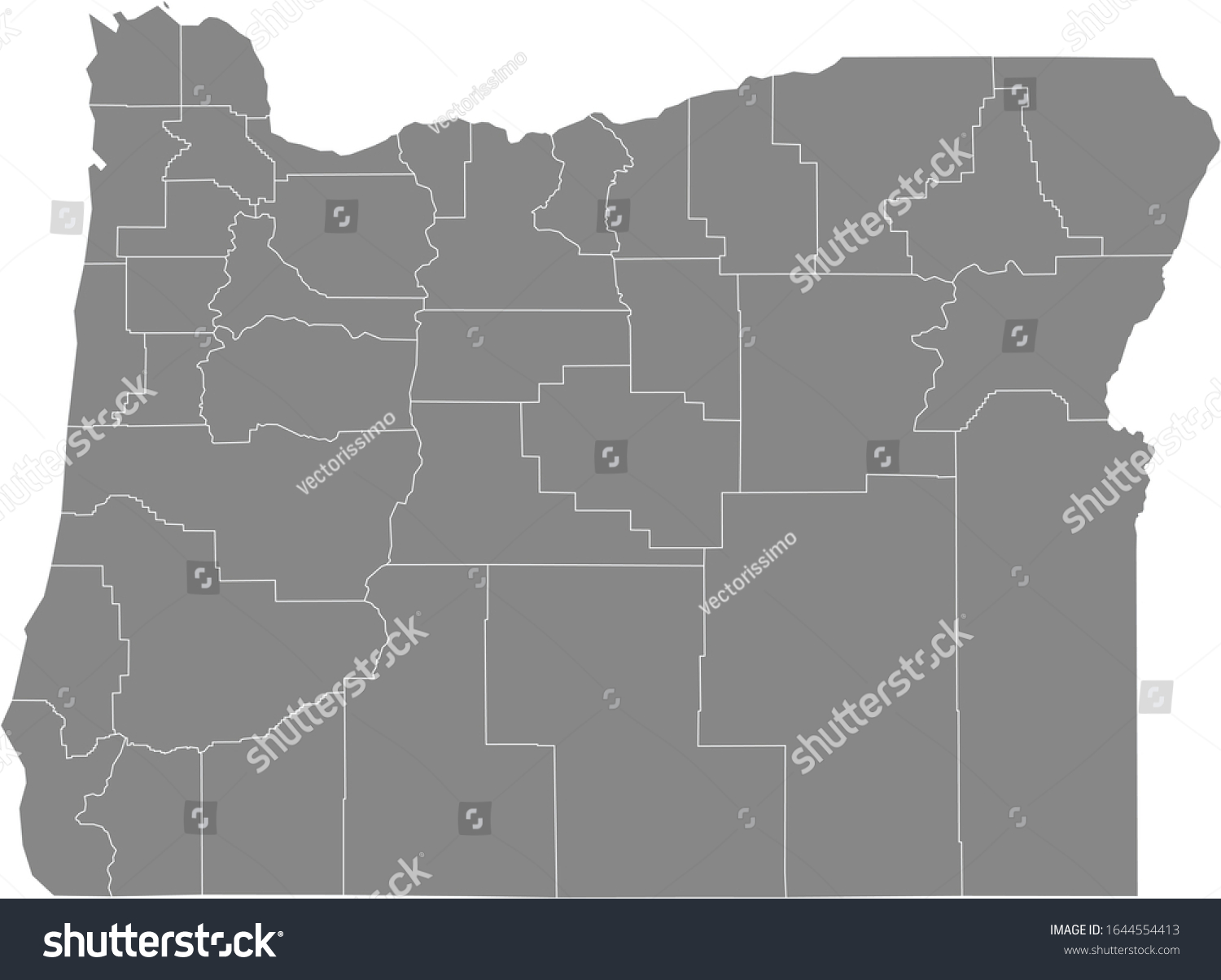 Gray Outline Counties Map of US State of Oregon - Royalty Free Stock ...