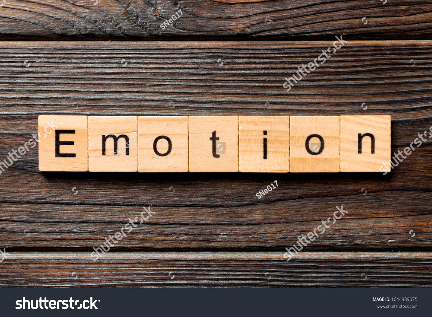 emotion word written on wood block. emotion text on table, concept. #1644889075