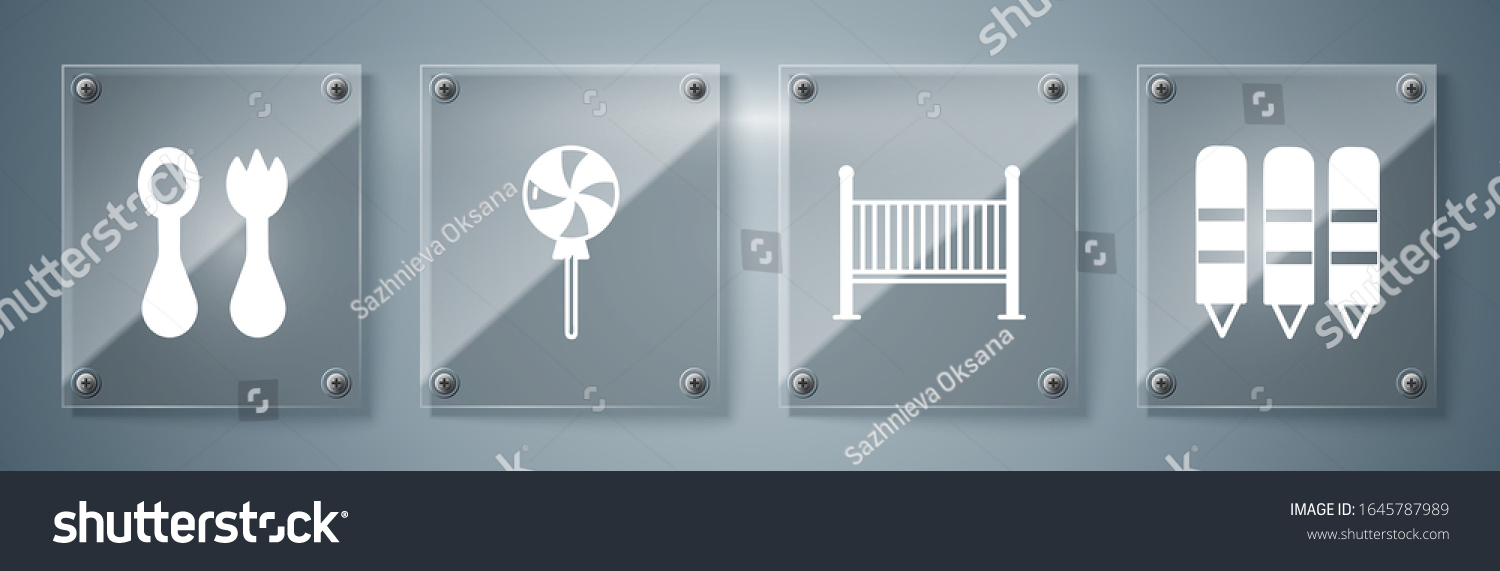 Set Wax crayons for drawing, Baby crib cradle Royalty Free Stock