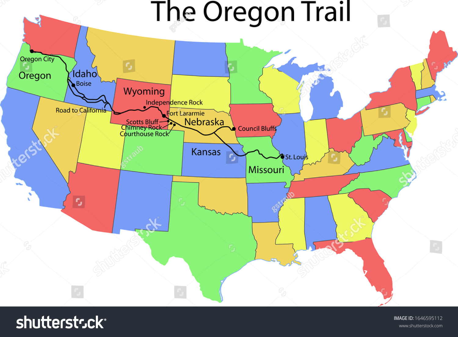 Map of the Oregon Trail - Royalty Free Stock Vector 1646595112 - Avopix.com