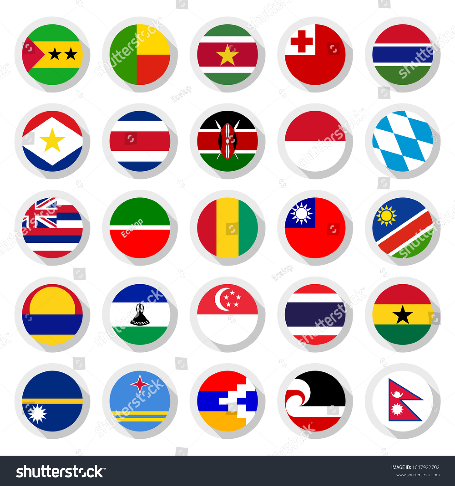 25 Flags of the world, set icons circular shape, - Royalty Free Stock ...