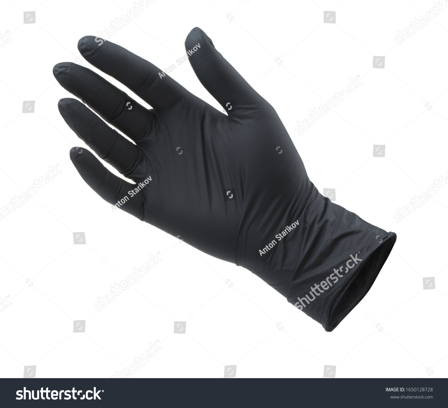 Black empty nitrile protective glove isolated on white #1650128728