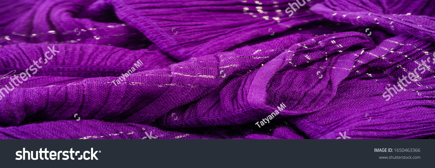 Texture background pattern, decor ornament, dark lilac corrugated fabric of blue cent, Fabric with parallel or diagonal folds of dentate folds; products from such a fabric. #1650463366