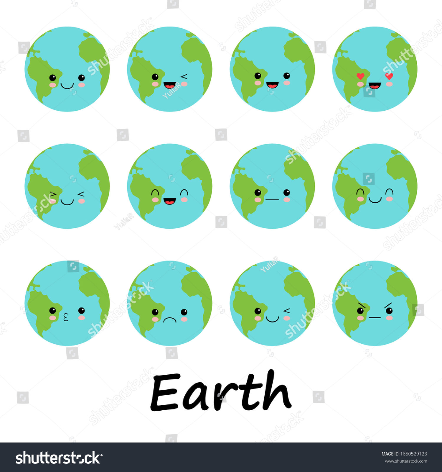 Cartoon globe Earth face with emotion web icons - Royalty Free Stock ...