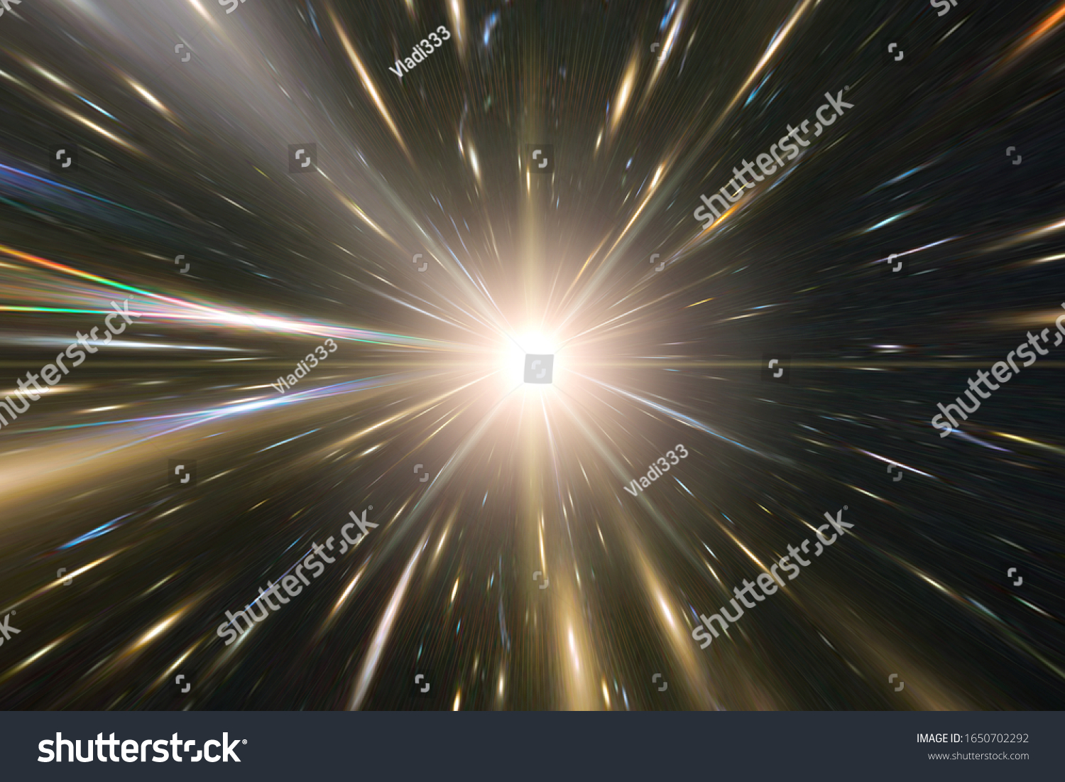 Light stripes. Sunburst in galaxy. Hyper jump. The elements of this image furnished by NASA. #1650702292