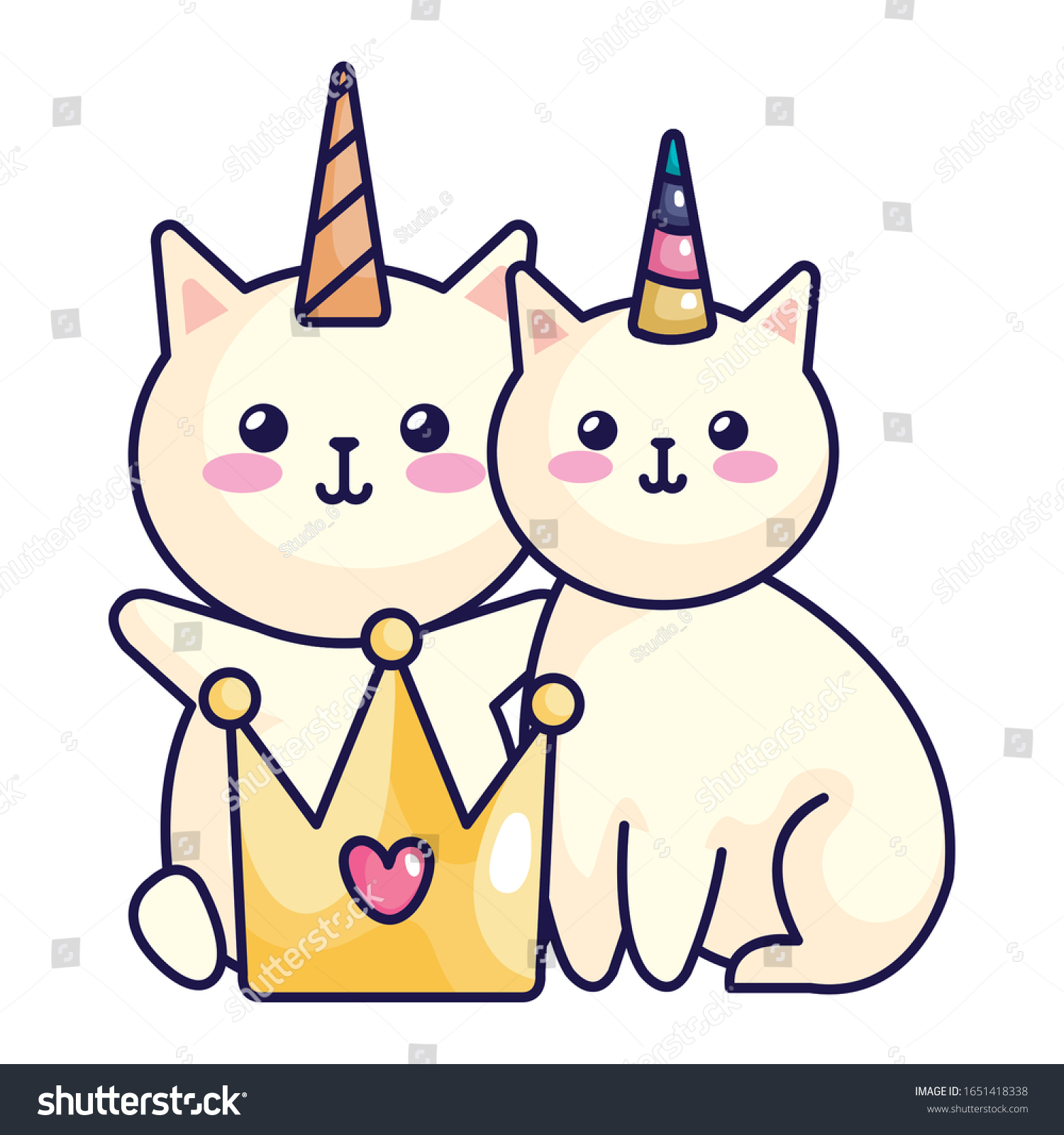 cute cats unicorn with crown icons vector illustration design #1651418338