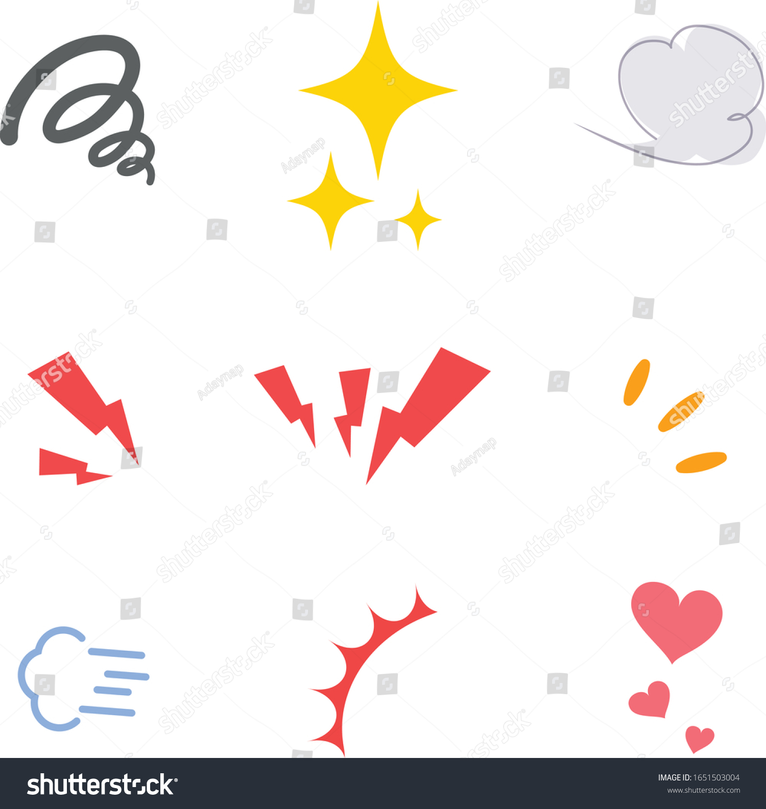 Set Comic bubbles and elements - Vector illustration.Emotions.Stock cartoon signs for design.Isolated vector objects on white background. #1651503004