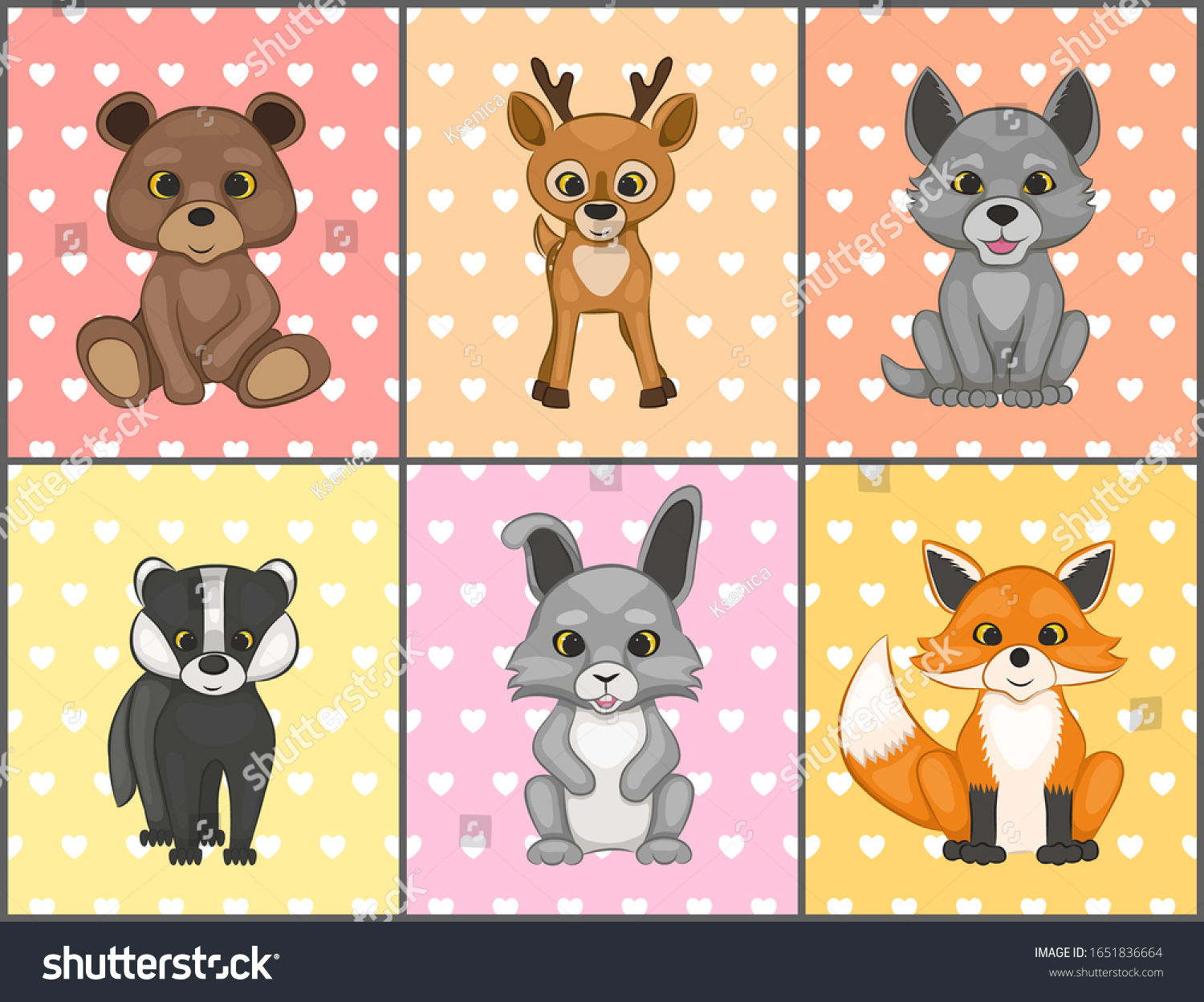 Cute forest animals. Bear, deer, wolf, badger, - Royalty Free Stock ...