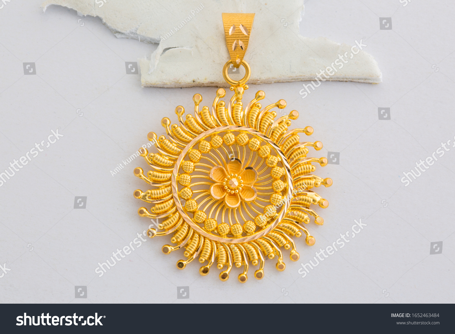 Golden Sun Shape Pendent front view isolated in white background #1652463484