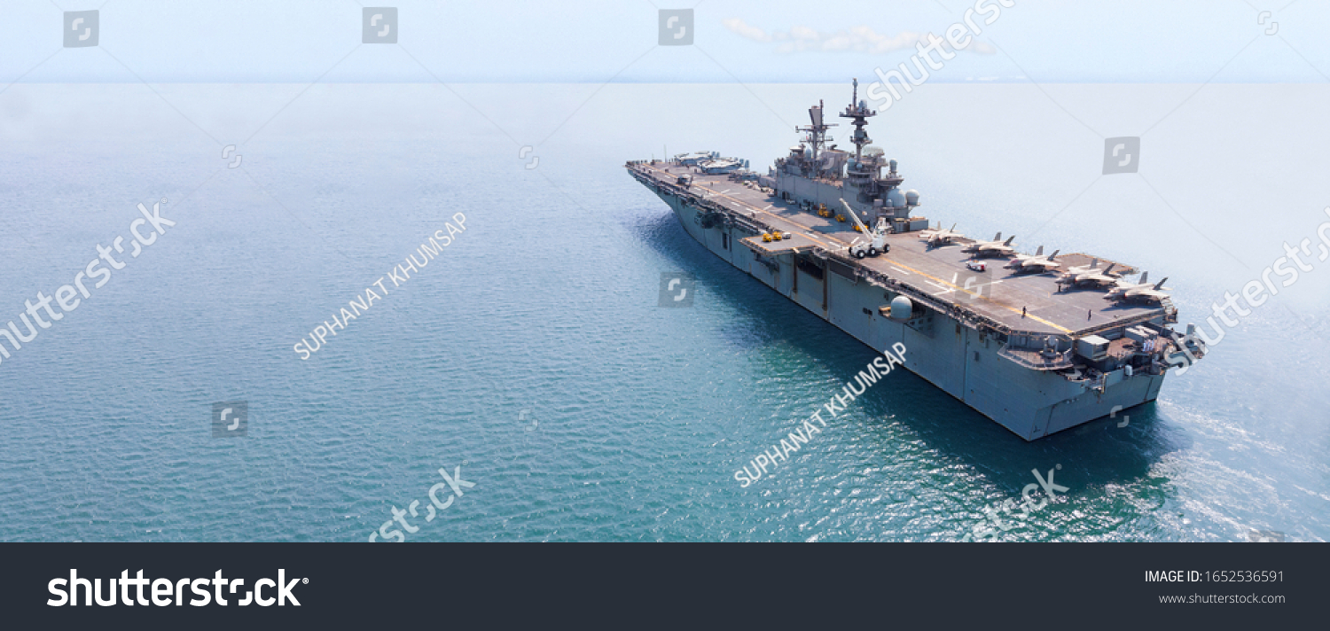 Nuclear ship, Military navy ship carrier full loading fighter jet aircraft and helicopter for patrol. #1652536591