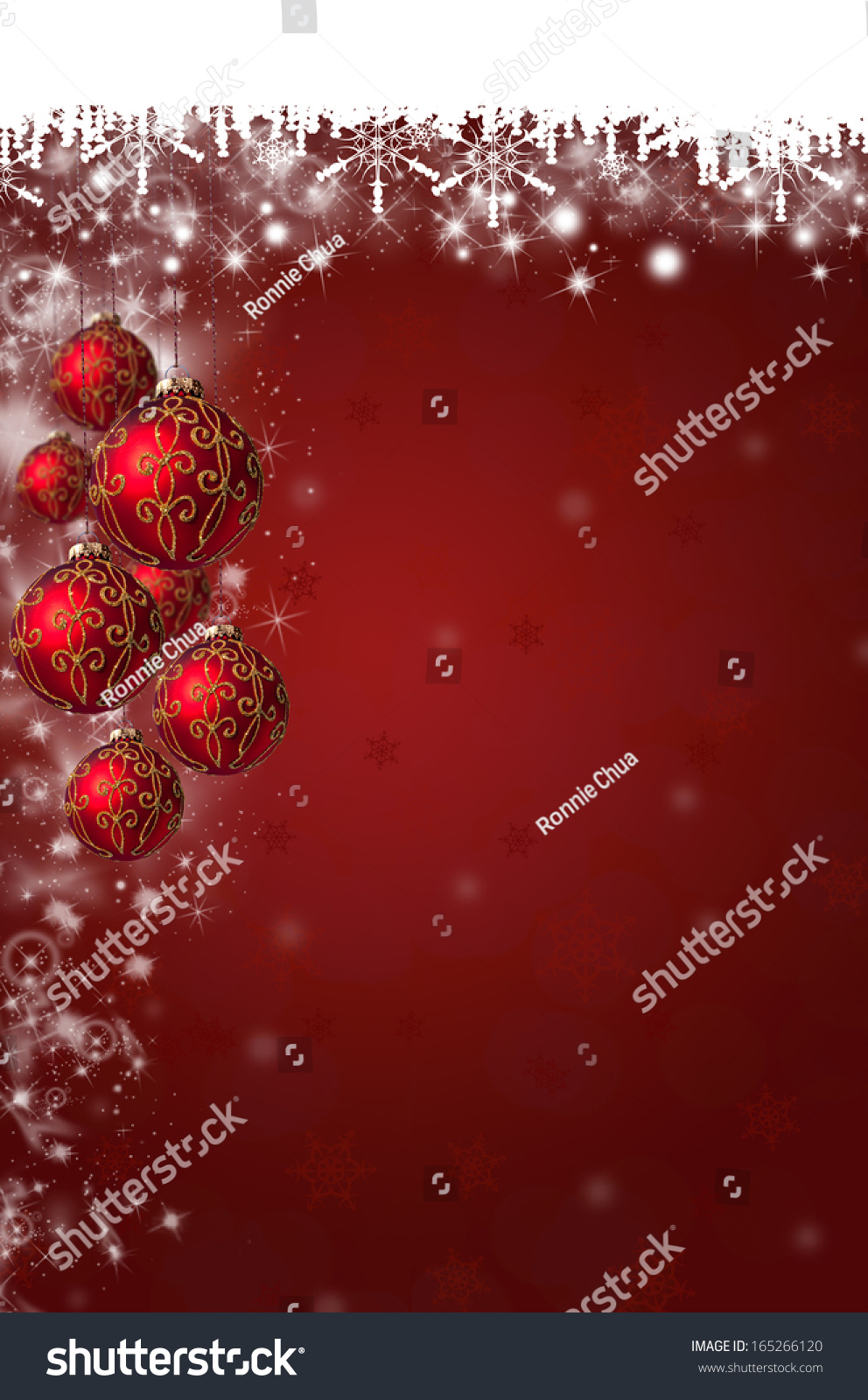 Snowflakes and Christmas Baubles Background in Red #165266120