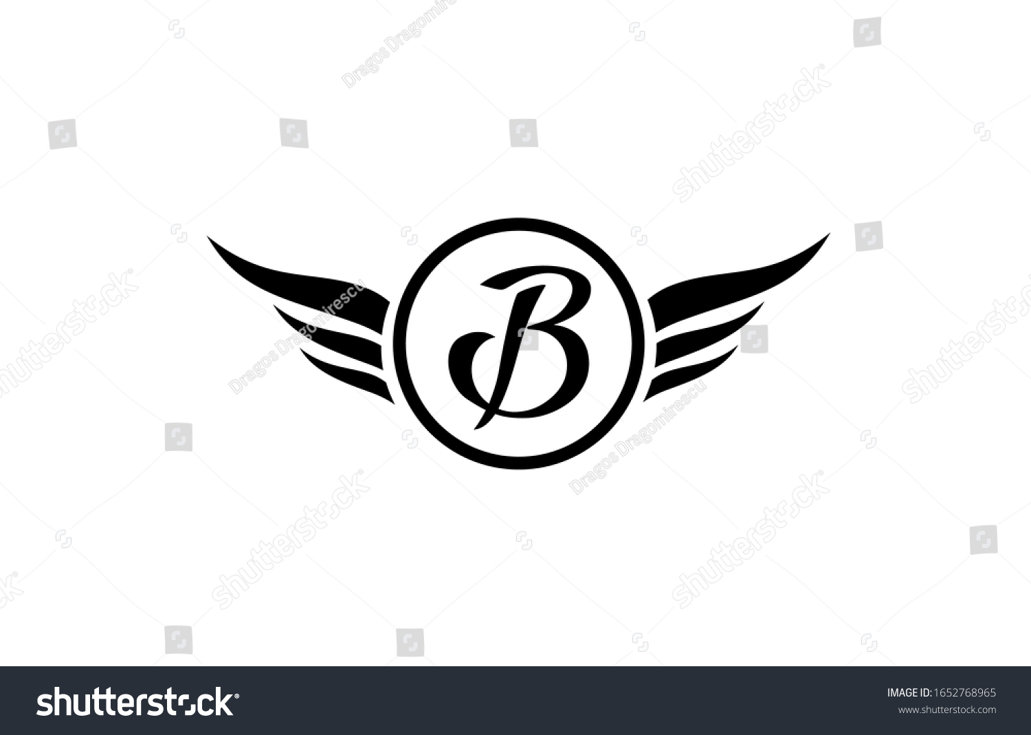 Black And White B Wing Wings Alphabet Letter - Royalty Free Stock ...