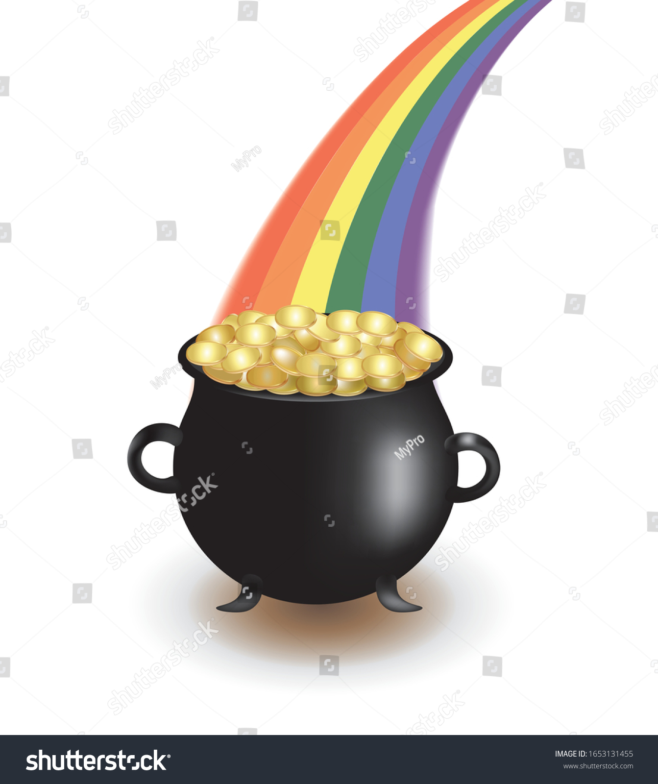 Pot with gold at the end of rainbow, vector - Royalty Free Stock Vector ...