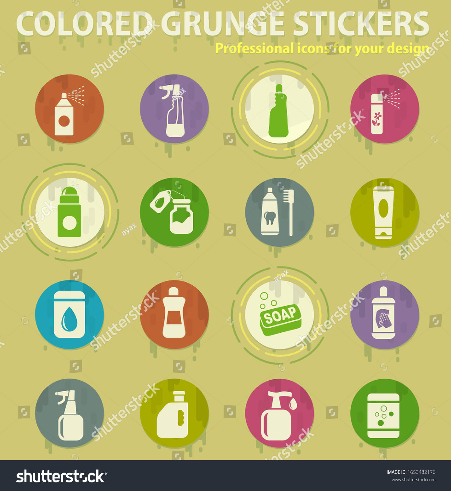 Houshold chemicals colored grunge icons with - Royalty Free Stock ...