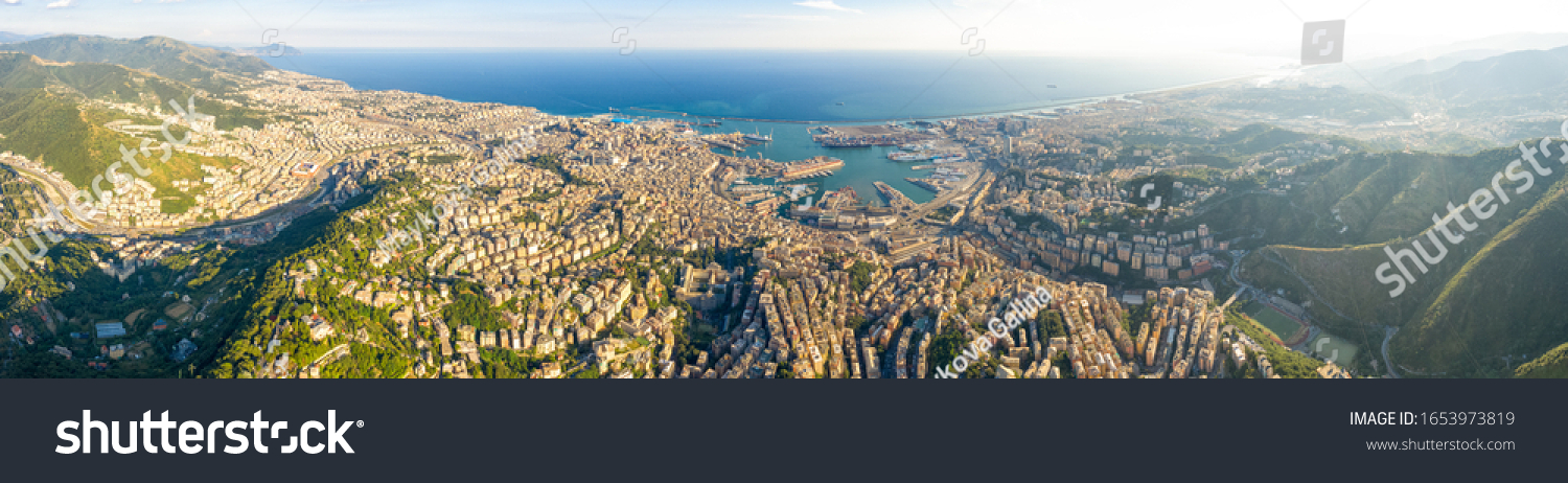 Genoa, Italy. Panorama of Genoa from the air. Port of Genoa. Aerial view #1653973819