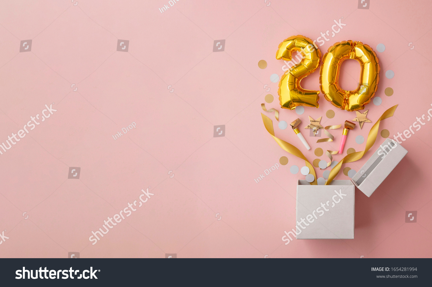 Number 20 birthday balloon celebration gift box lay flat explosion #1654281994