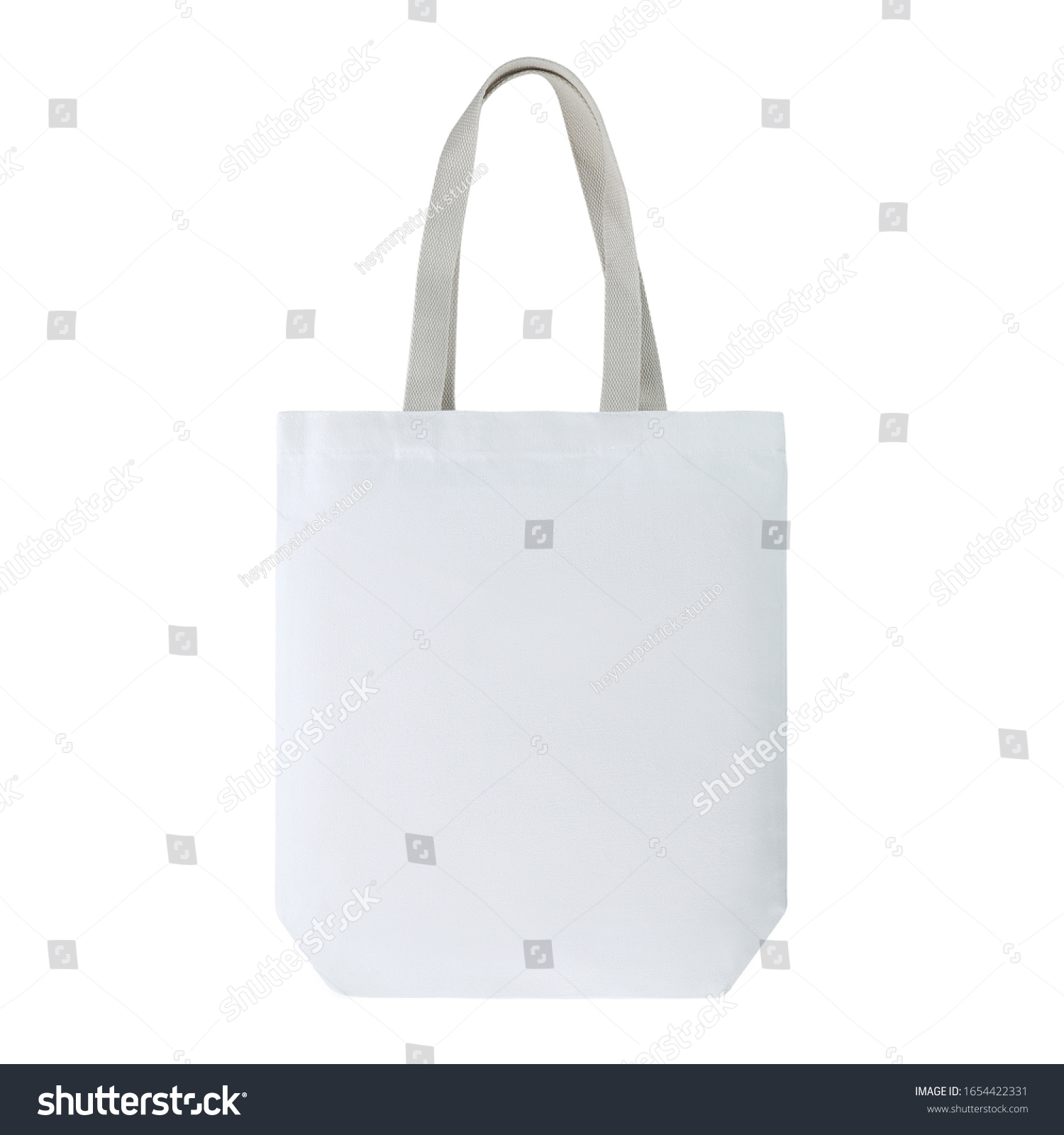 White colour fashion canvas recycled tote bag with cotton woven handle. Match with casual outfit. Suit for shopping & gathering, groceries and even as a gift. Design Template for Mock-up, advertising. #1654422331