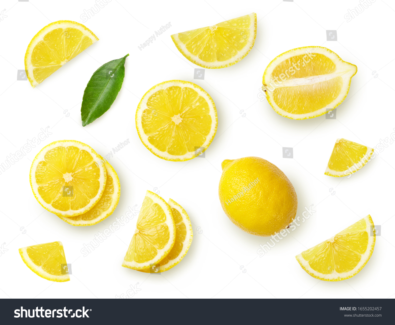 A set of sliced lemon isolated on white background. Top view. #1655202457