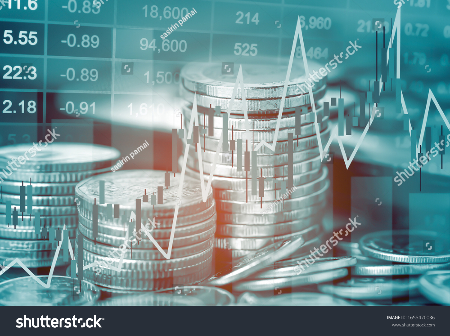 Stock market investment trading financial, coin and graph chart or Forex for analyze profit finance business trend data background. #1655470036