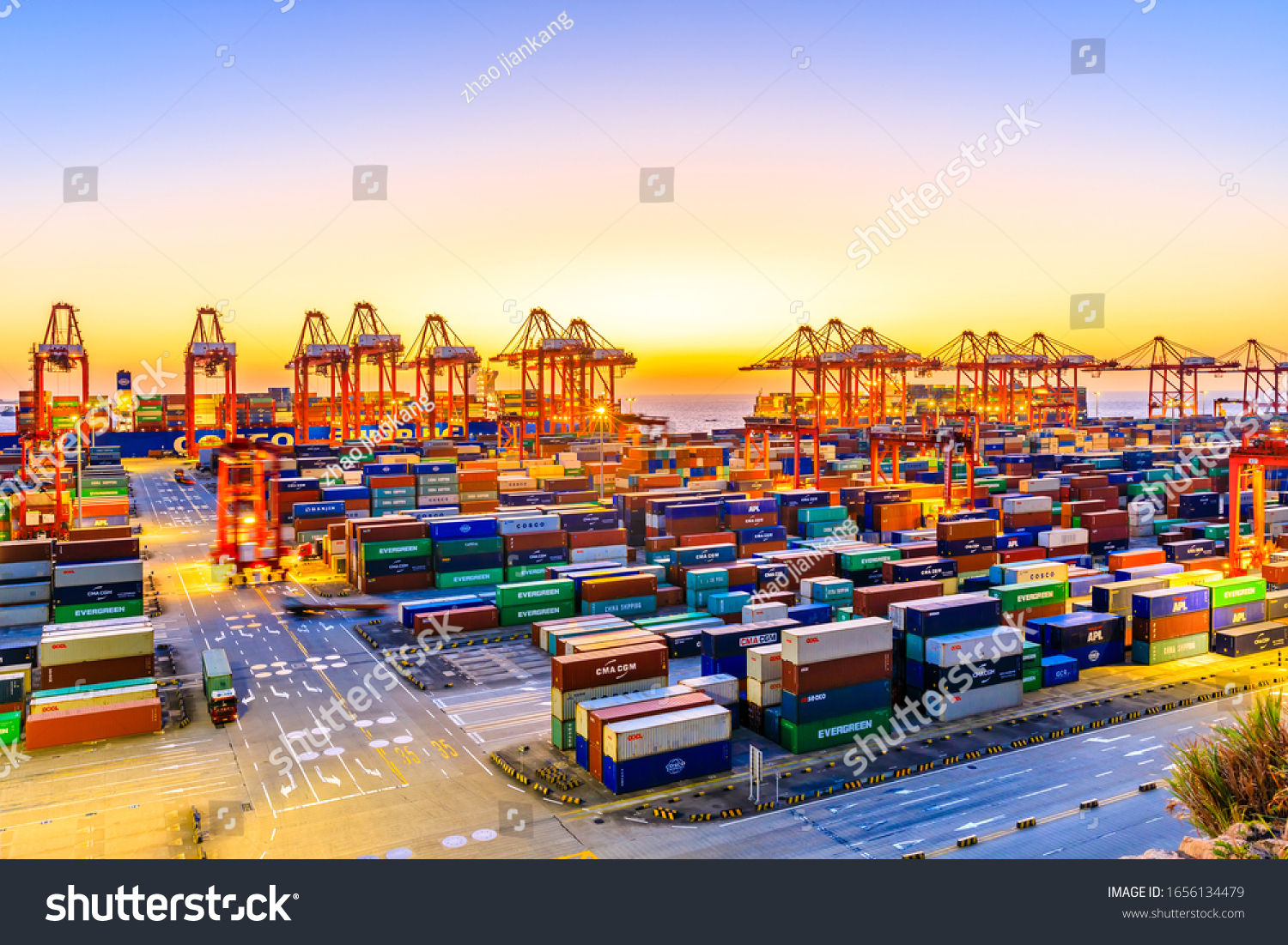 Shanghai,China - November 15,2019:Shanghai Yangshan Deepwater Port Container Cargo Terminal,Shanghai has become one of the world's largest container port. #1656134479