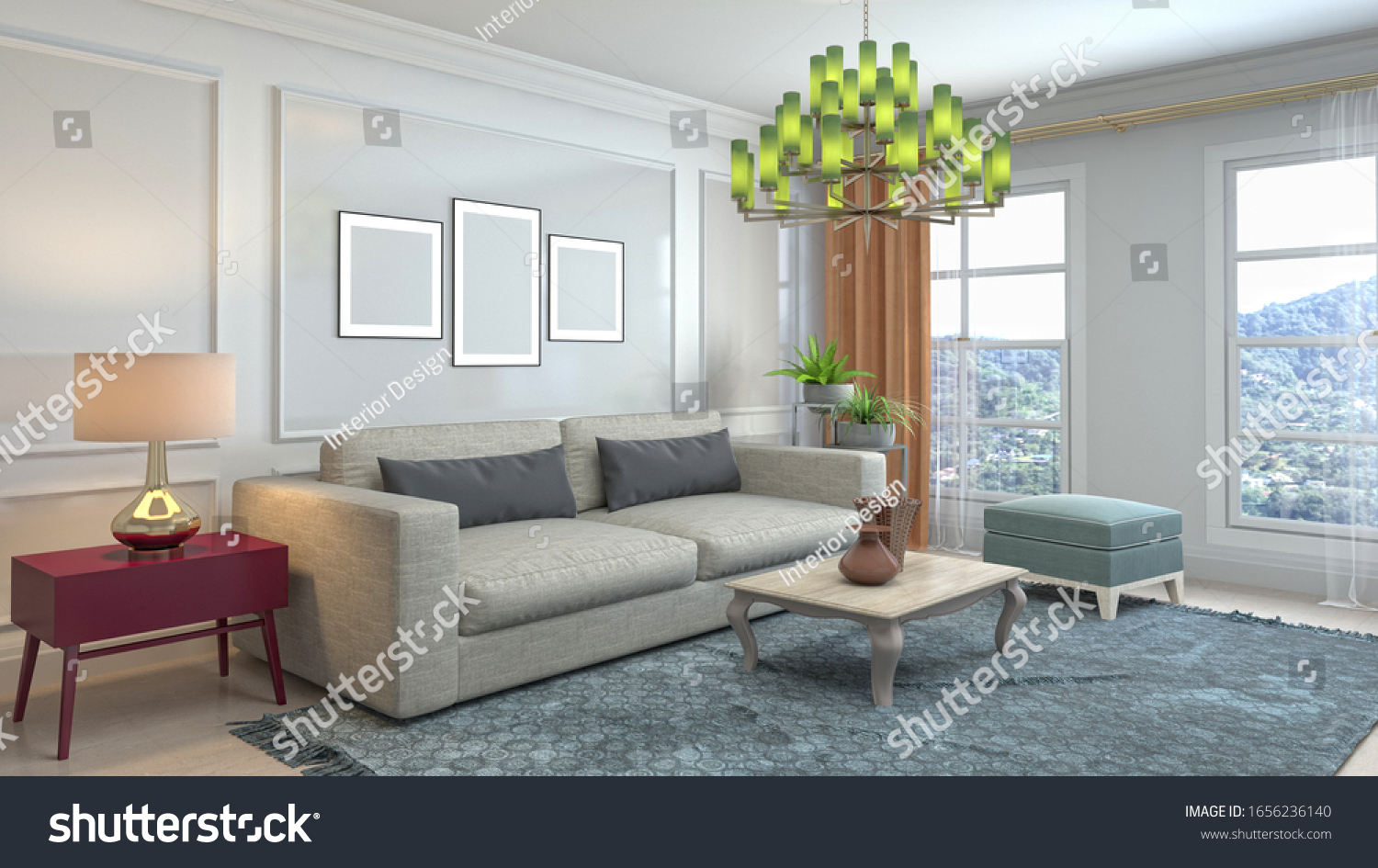 Interior of the living room. 3D illustration. #1656236140