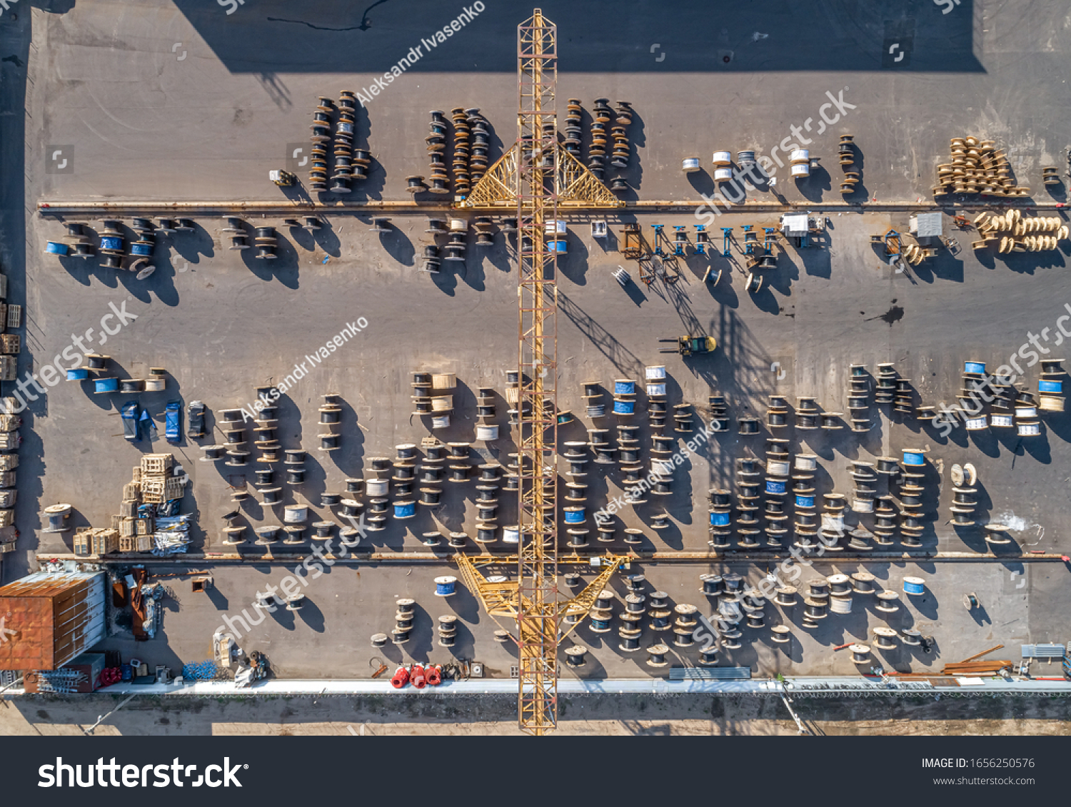 large strelarge street warehouse of electric cable from a bird's eye viewet warehouse of electric cable #1656250576