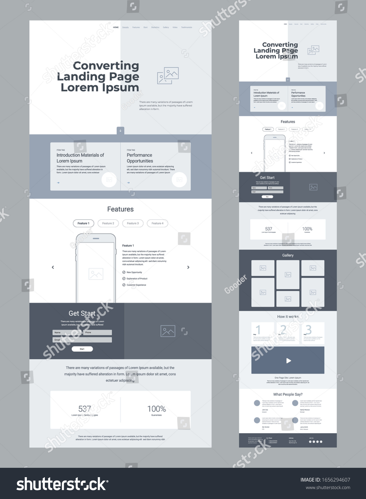 Landing Page Wireframe Design For Business. One - Royalty Free Stock ...