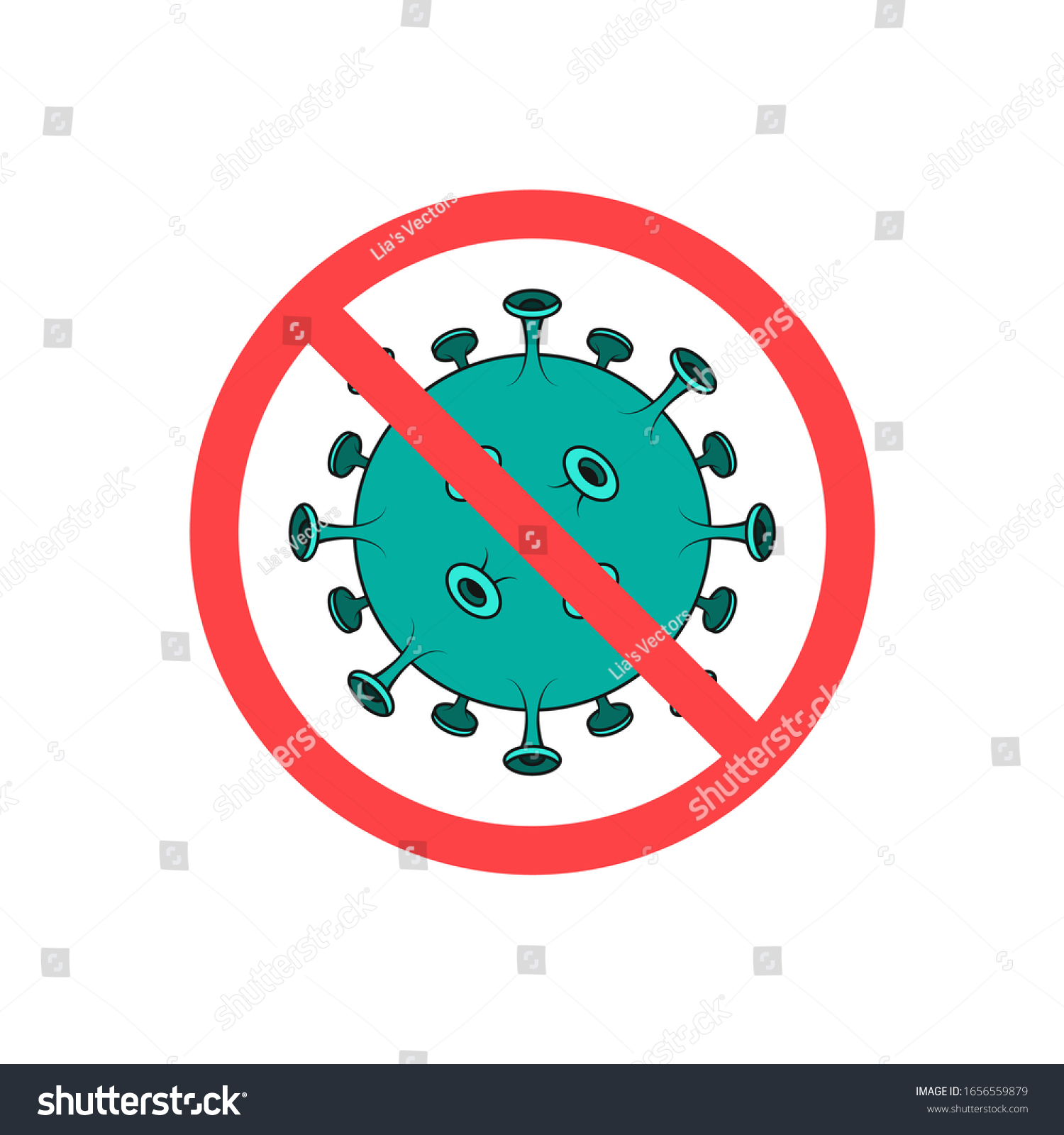 Coronavirus Icon with Red Prohibit Sign, 2019-nCoV Novel Coronavirus Bacteria. No Infection and Stop Coronavirus Concepts. Dangerous Coronavirus Cell in China, Wuhan. Isolated Vector Icon #1656559879