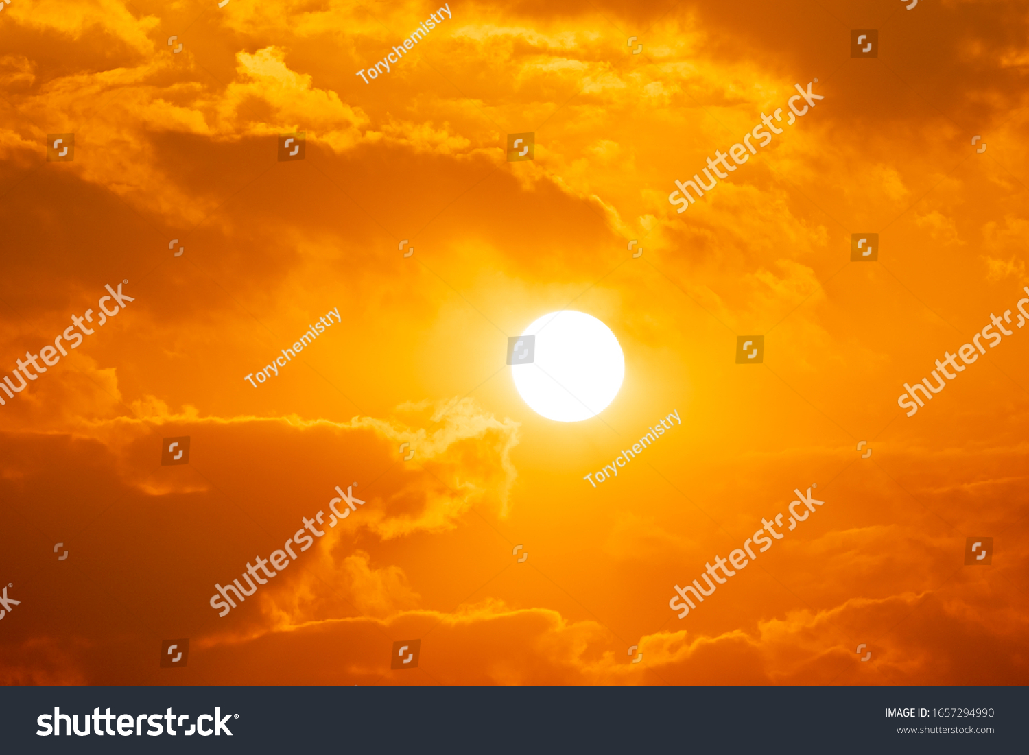 Sky sunset of sunshine and cloud, bright twilight background. Everything lies above surface atmosphere outer space is sky. Cloud is aerosol comprising visible mass  liquid, for creative design graphic #1657294990