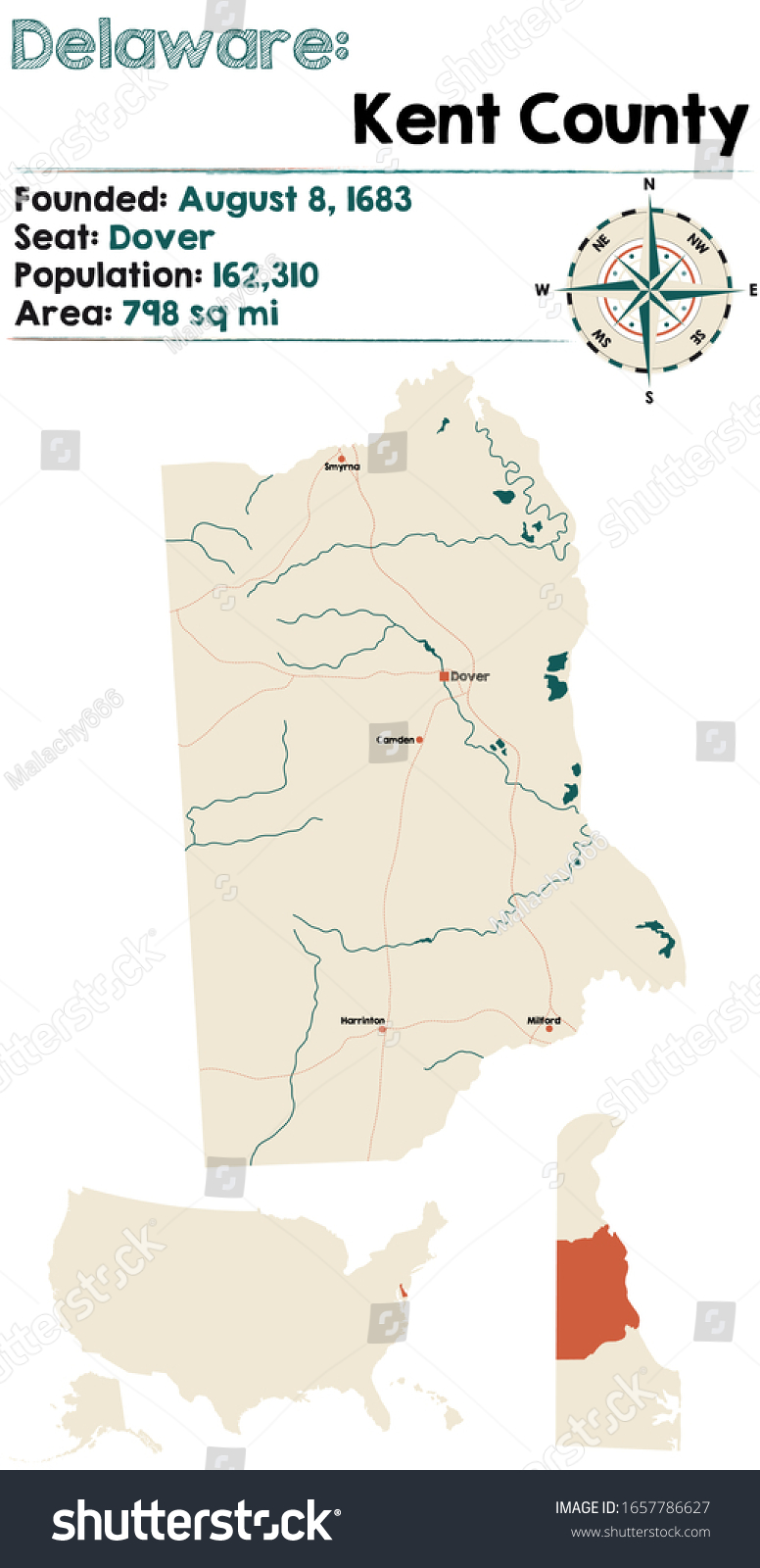 Large and detailed map of Kent county in - Royalty Free Stock Vector ...