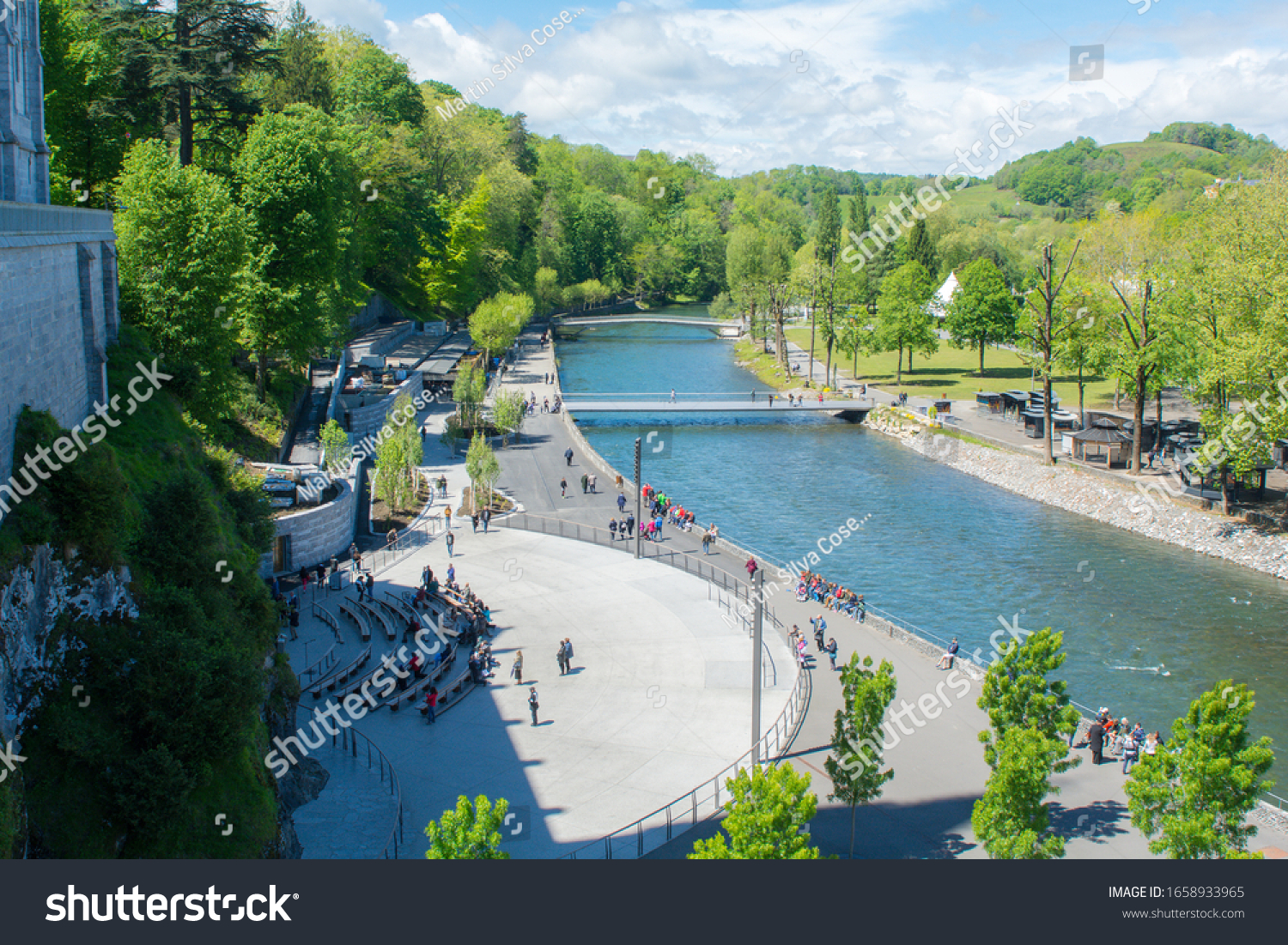 Lourdes, France: 2017 1 may: Morning in the  River in The Sanctuary of Our Lady of Lourdes is one of the largest pilgrimage centers in Europe #1658933965
