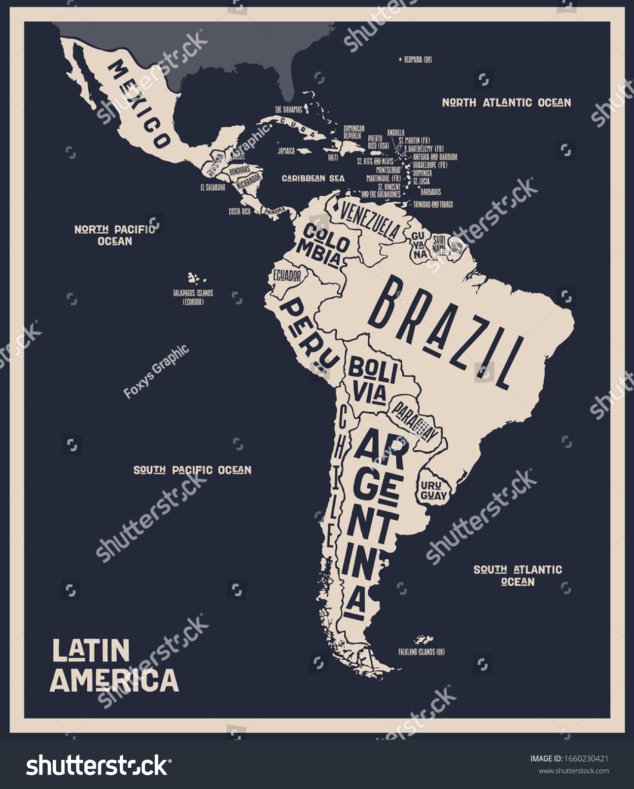 Map Latin America. Poster map of Latin America. - Royalty Free Stock ...