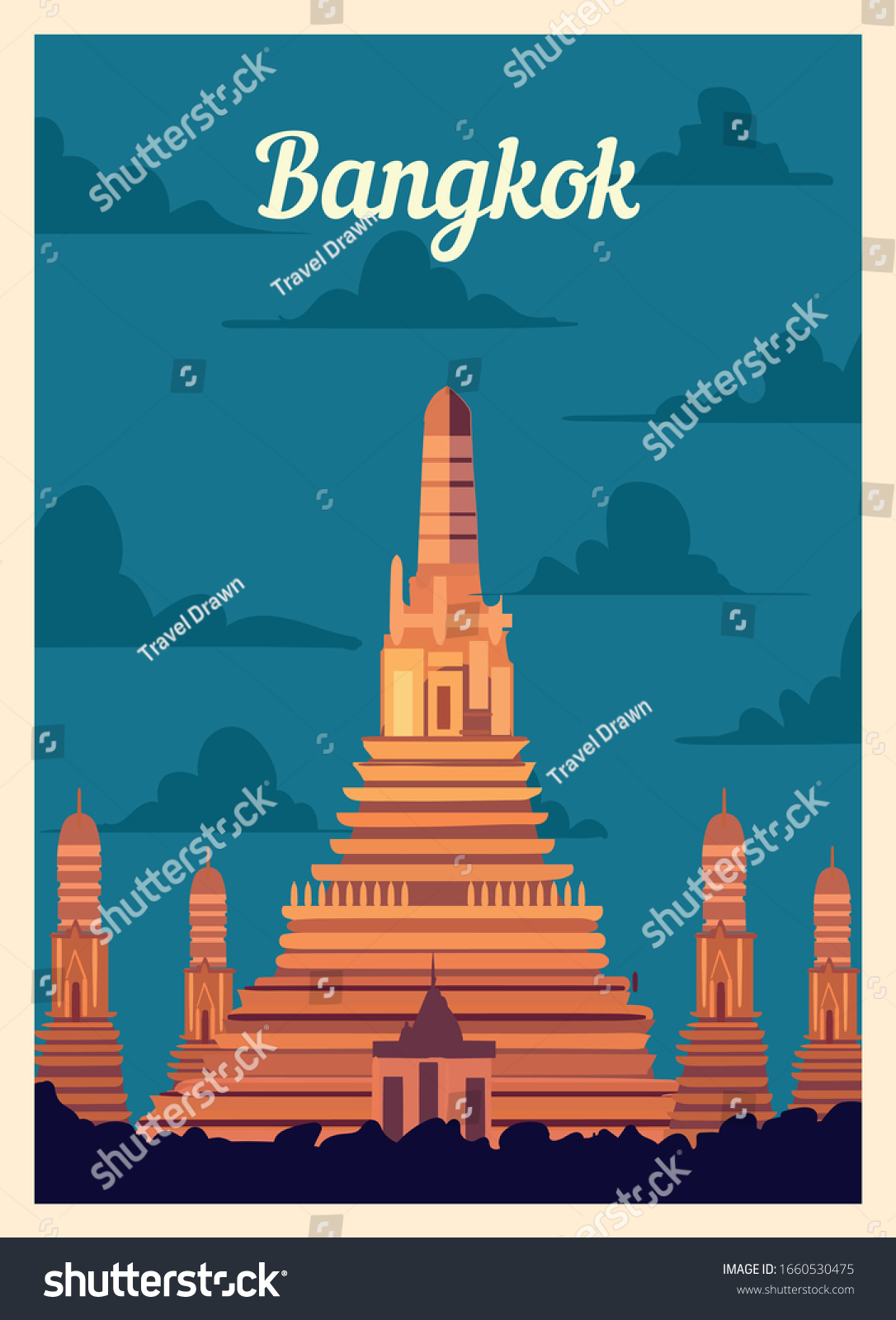 Retro poster Bangkok city skyline. vintage, - Royalty Free Stock Vector ...