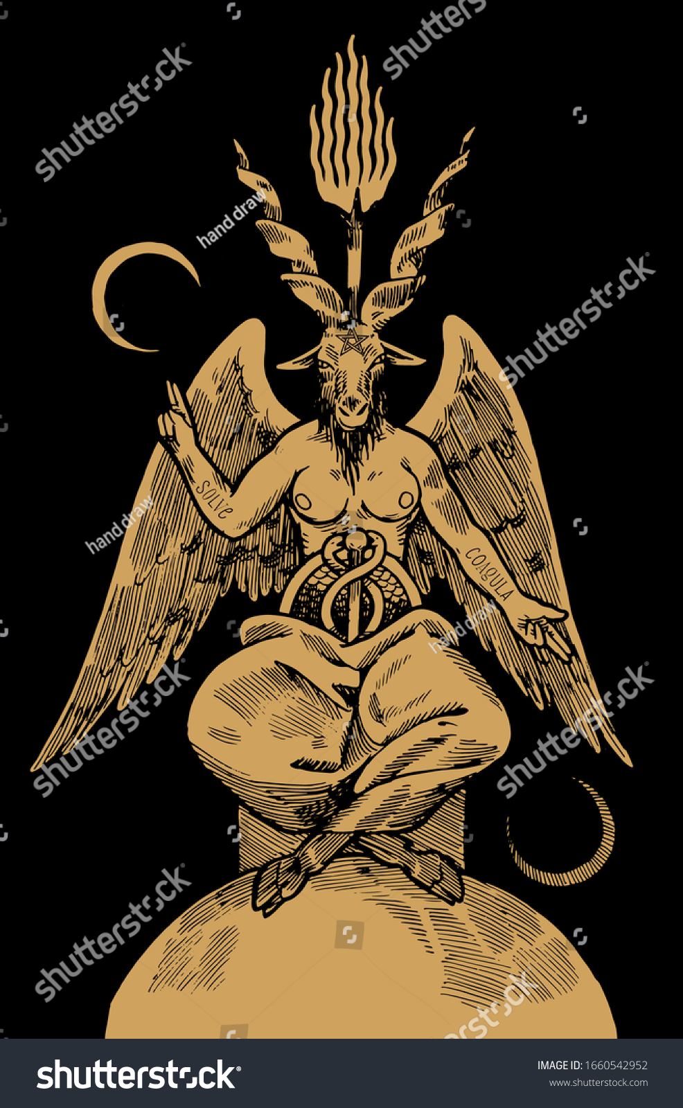 Goat headed demon Baphomet with torch on top of - Royalty Free Stock ...