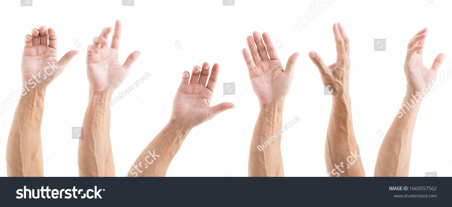 Set of asian man hands isolated on white background #1660557562