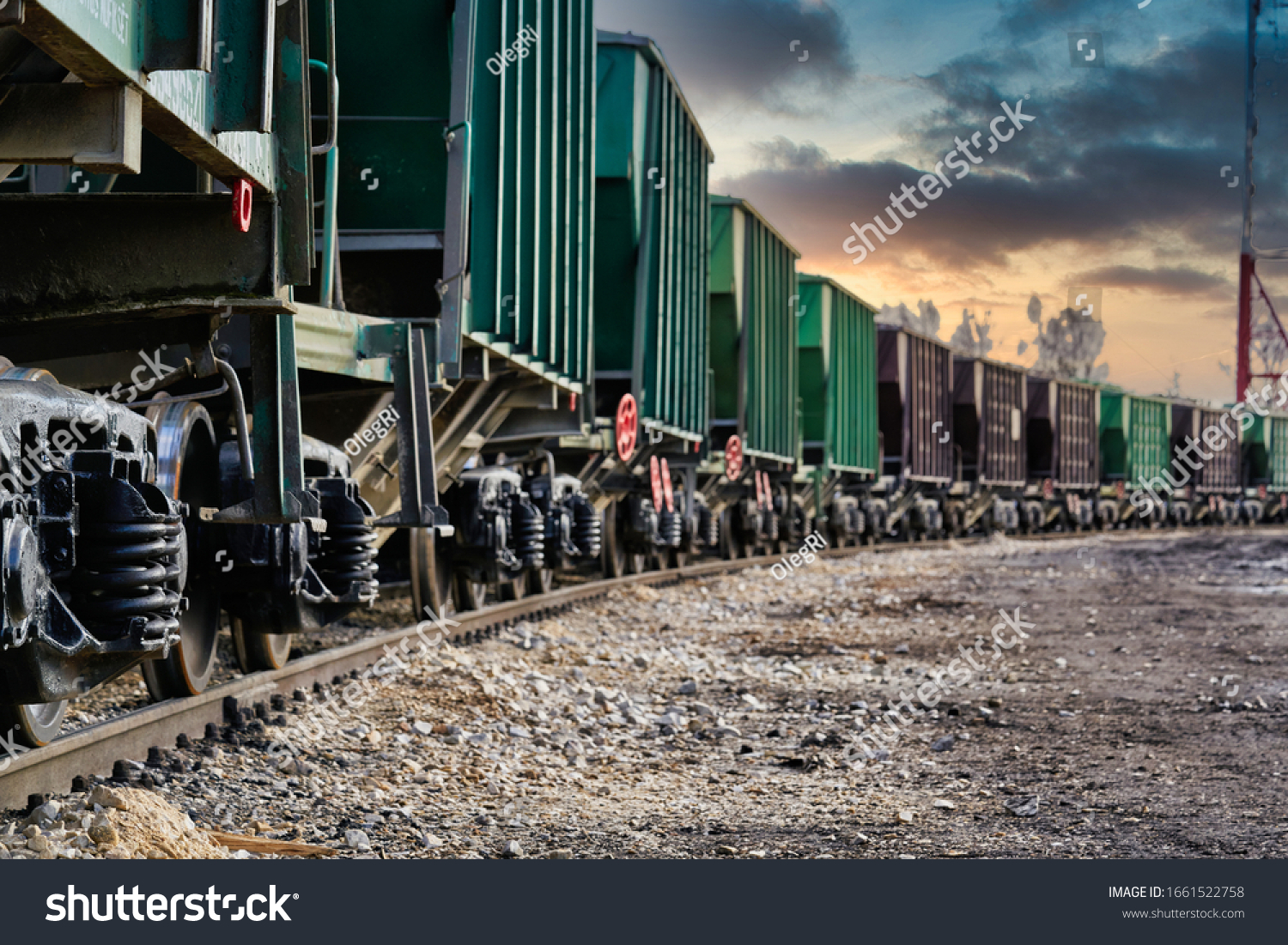 The freight train passes by the station. Wagons with goods delivery. #1661522758