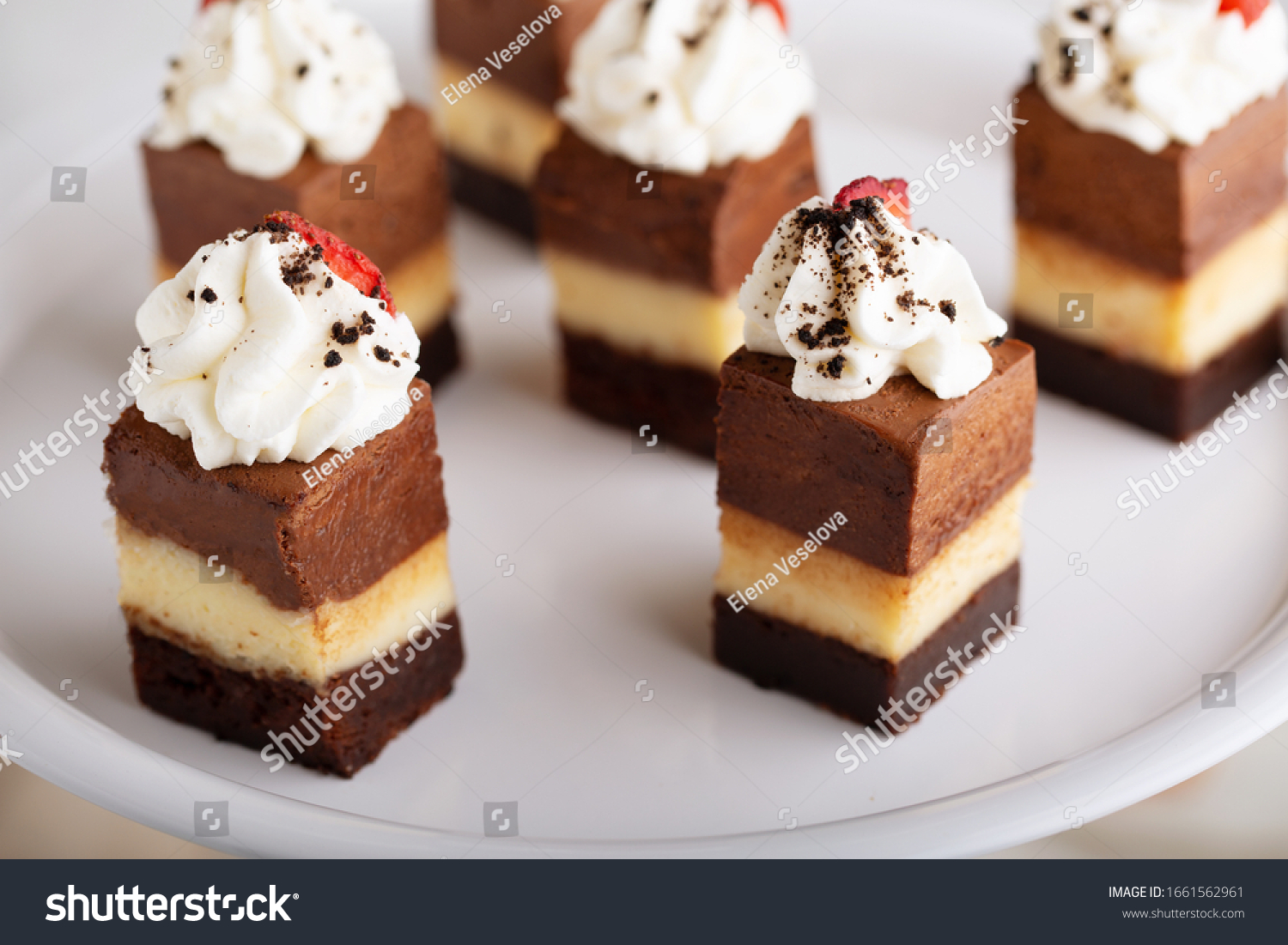 Bite sized dessert, three chocolate layer cake #1661562961