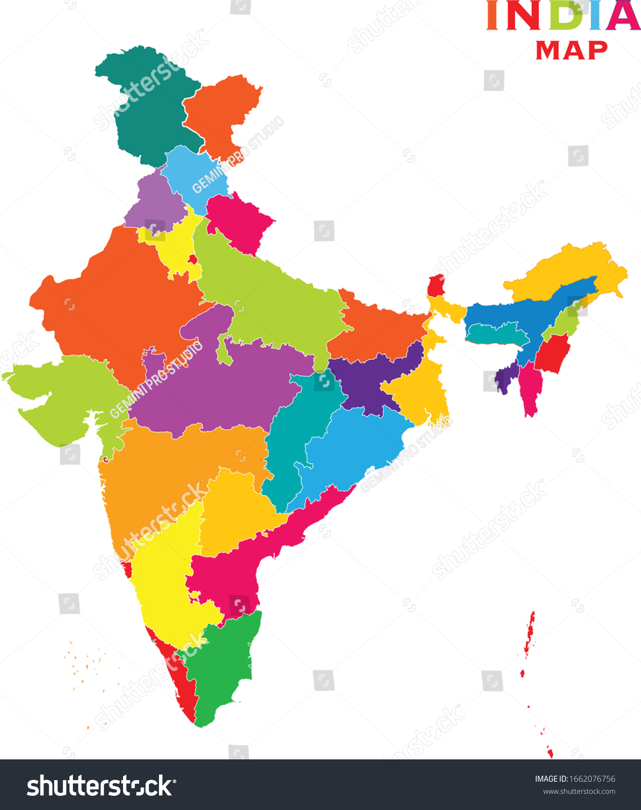 colorful india map of 2020 colour india map - Royalty Free Stock Vector ...