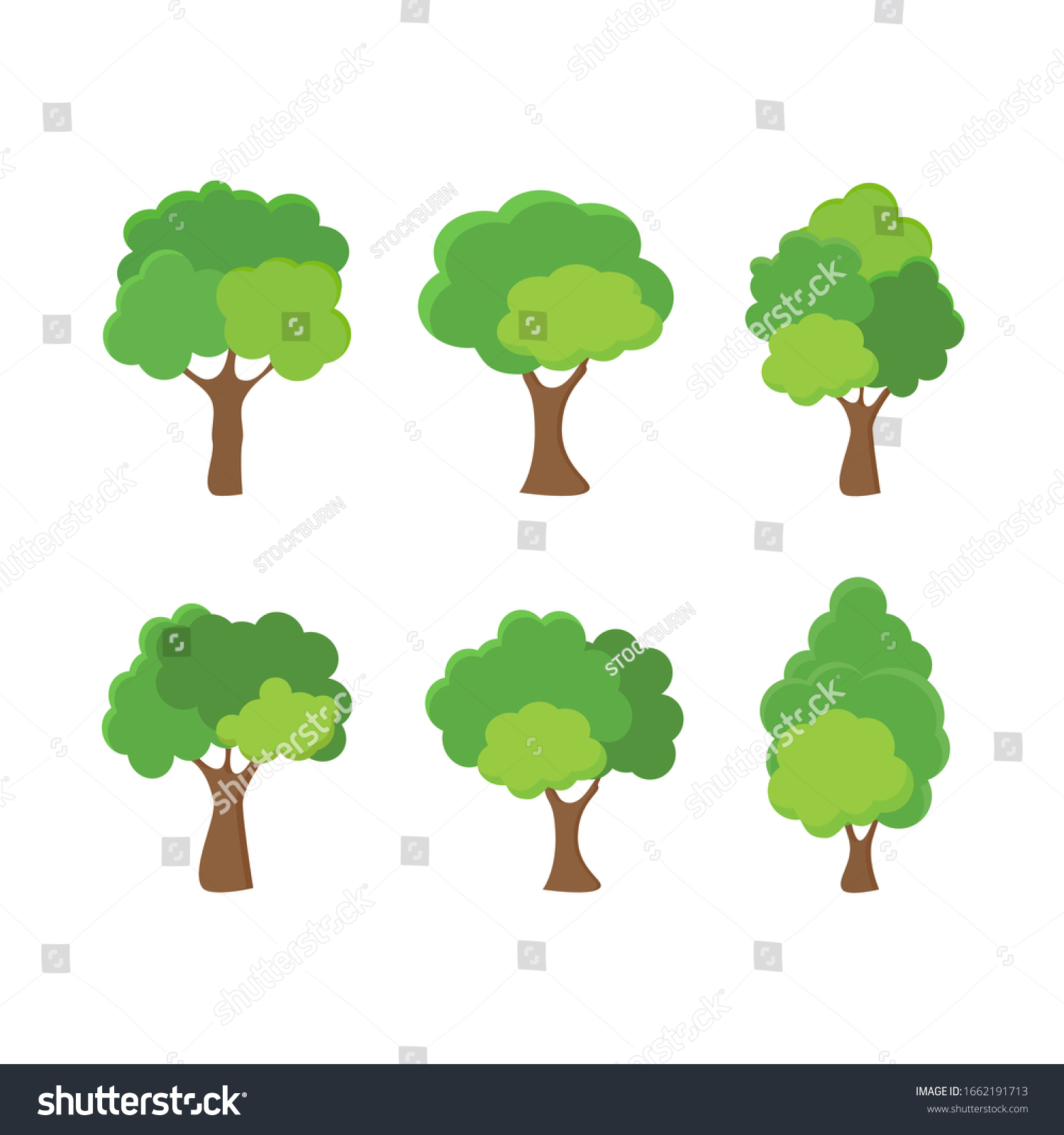 Green tree Fertile A variety of forms on the White Background,Set of various tree sets,Trees for decorating gardens and home designs.vector illustration and icon #1662191713
