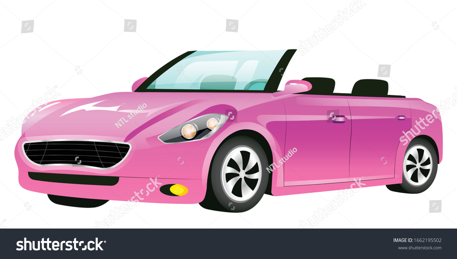 Pink cabriolet cartoon vector illustration. Stylish car for women, girly auto without roof flat color object. Luxurious personal transport without roof isolated on white background #1662195502
