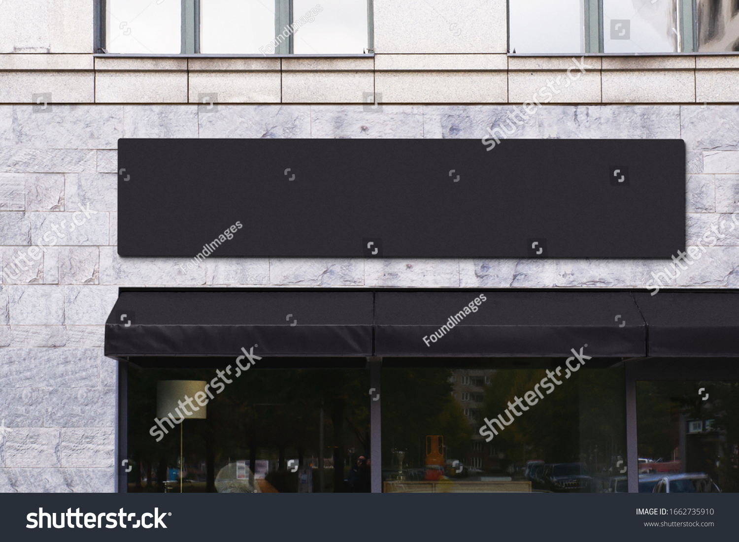 Blank store signage sign design mockup isolated, Clear shop template. Street hanging mounted on the wall. Signboard for logo presentation. Metal cafe restaurant bar plastic badge black white.  #1662735910