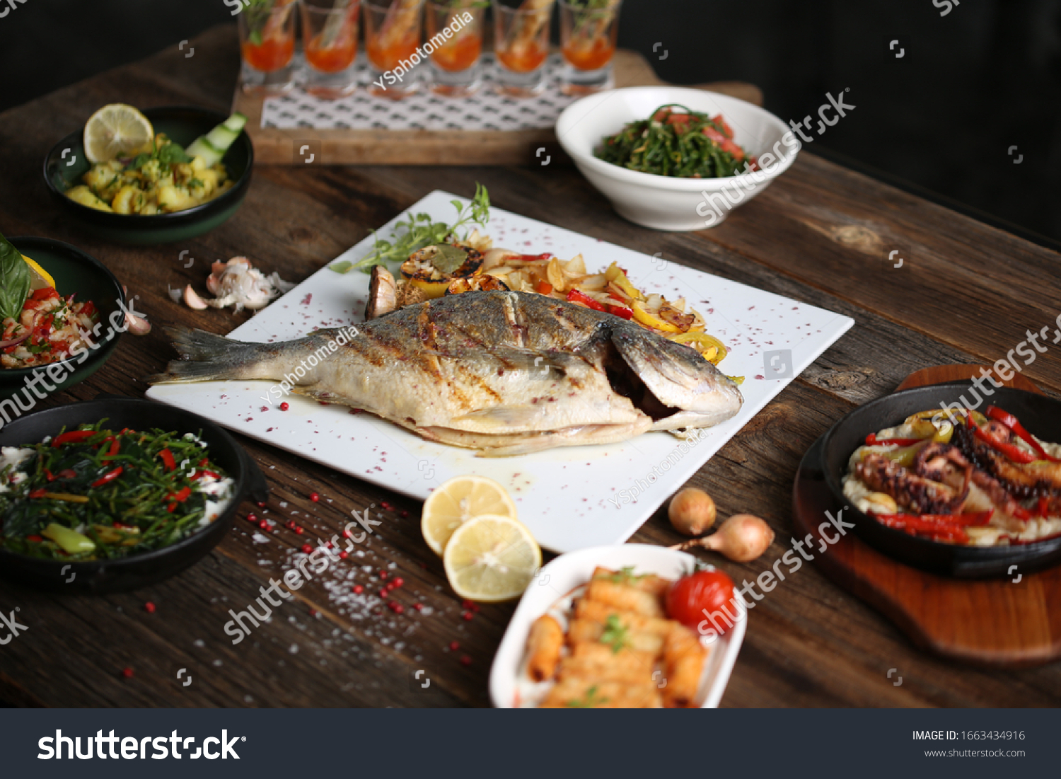grilled sea bream steak with vegetables
 #1663434916