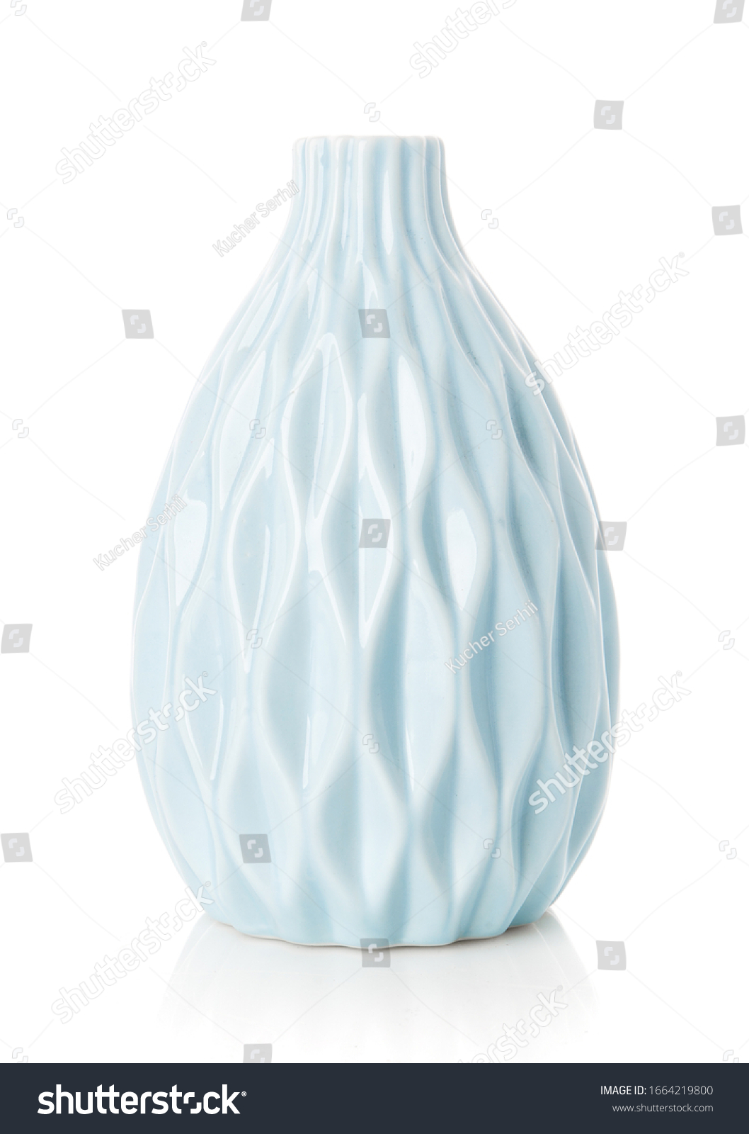 Original vase of turquoise color on a white background. Empty flower vase. #1664219800
